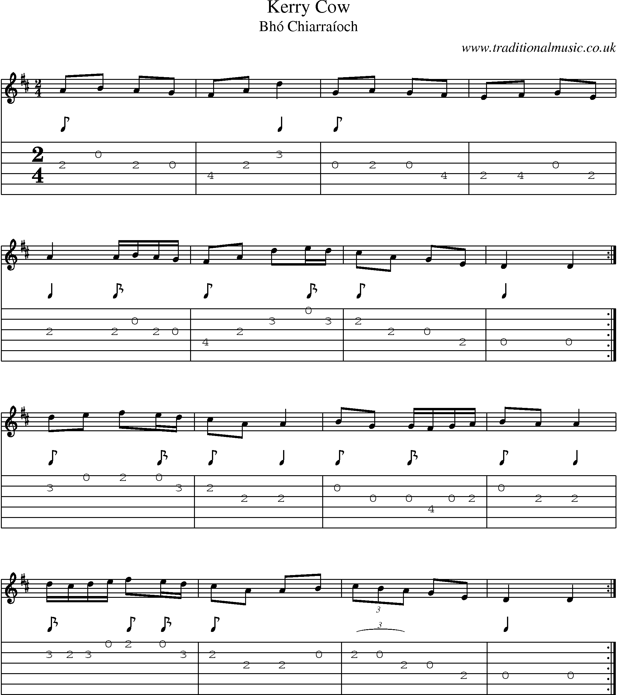 Music Score and Guitar Tabs for Kerry Cow