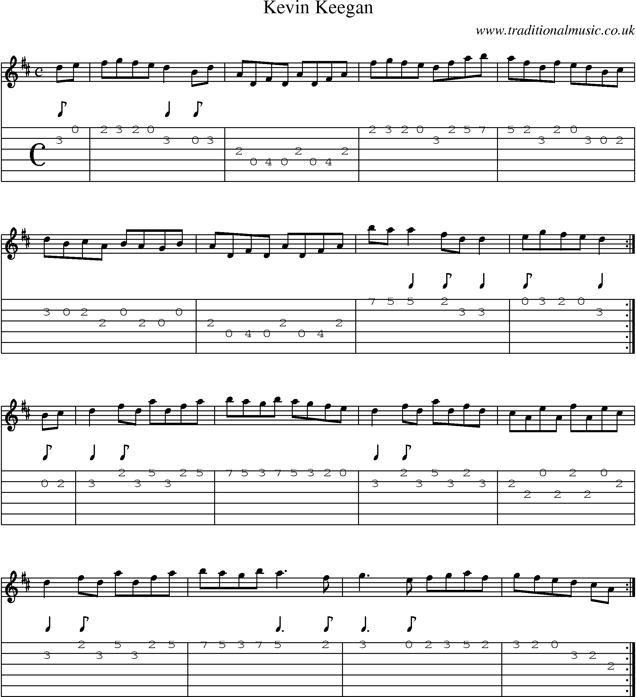 Music Score and Guitar Tabs for Kevin Keegan
