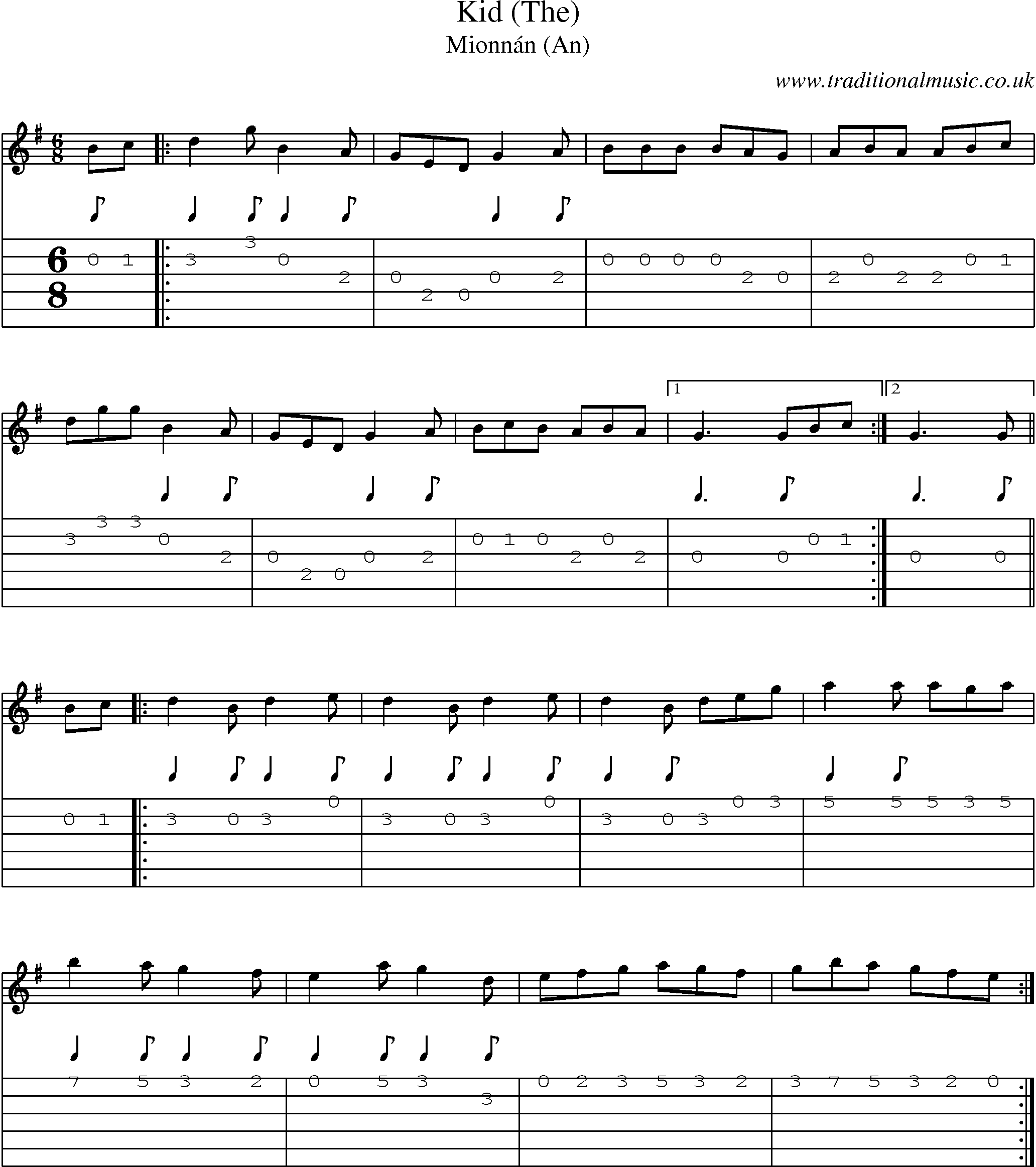 Music Score and Guitar Tabs for Kid (the)