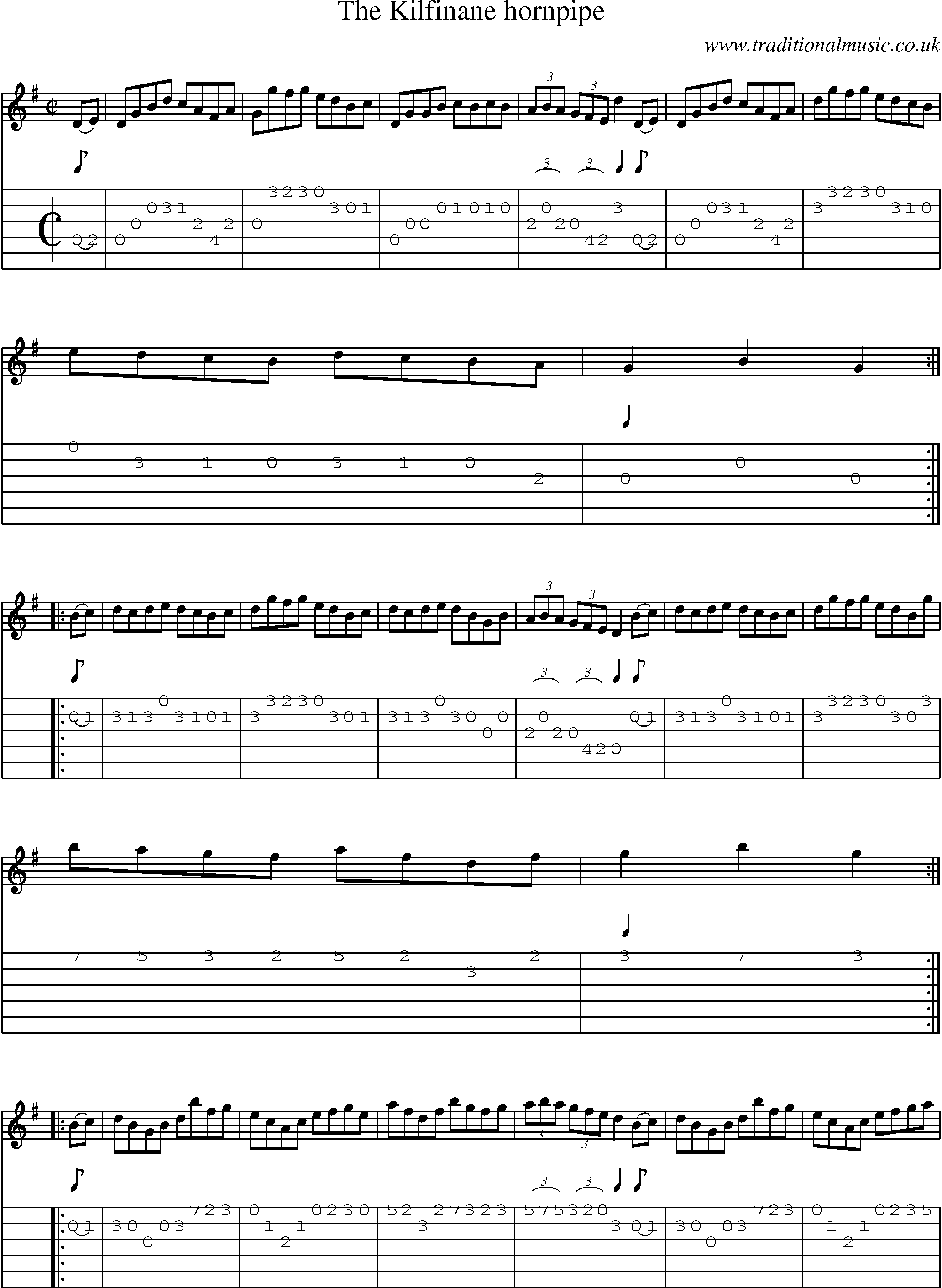 Music Score and Guitar Tabs for Kilfinane Hornpipe