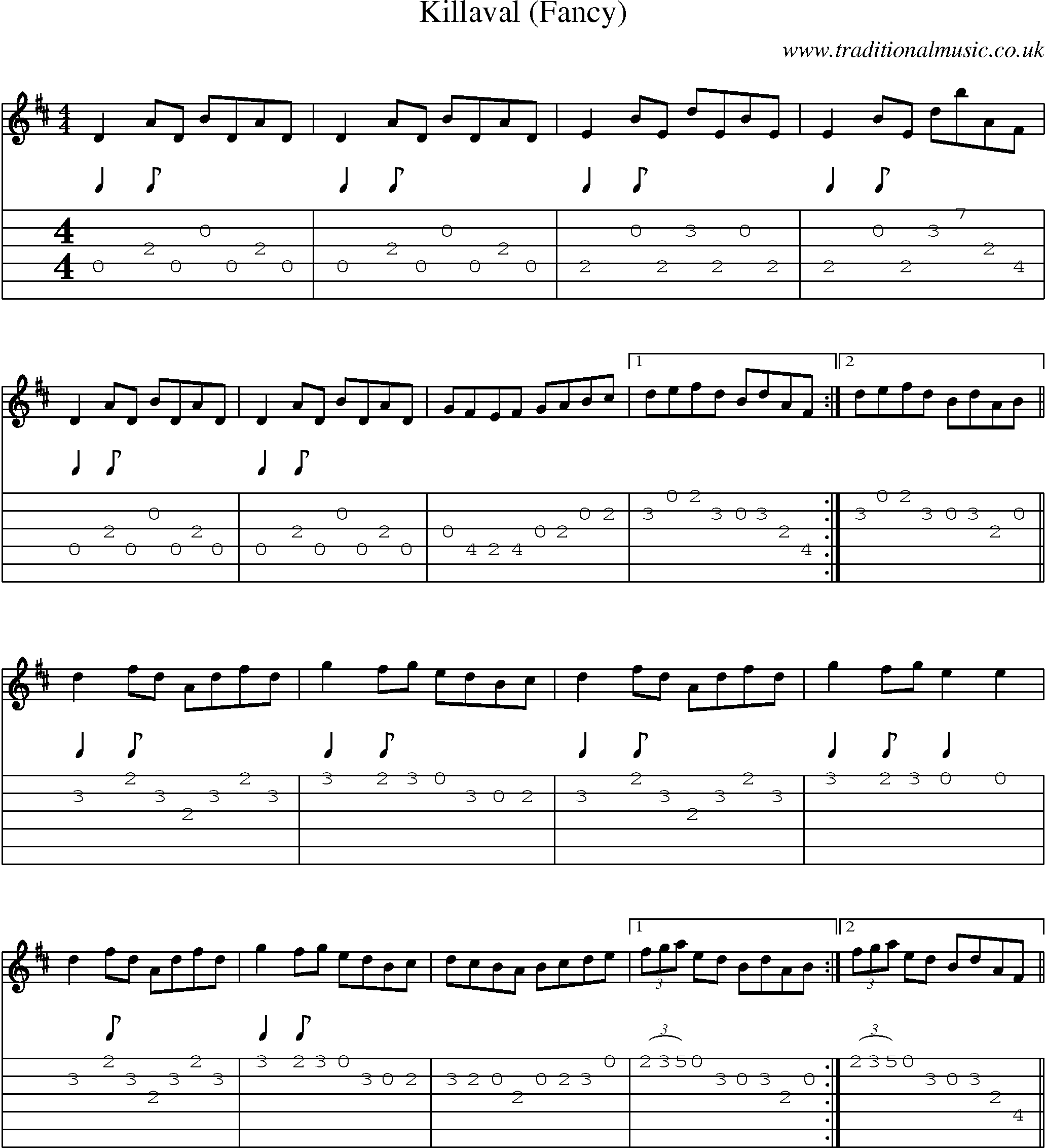 Music Score and Guitar Tabs for Killaval (fancy)