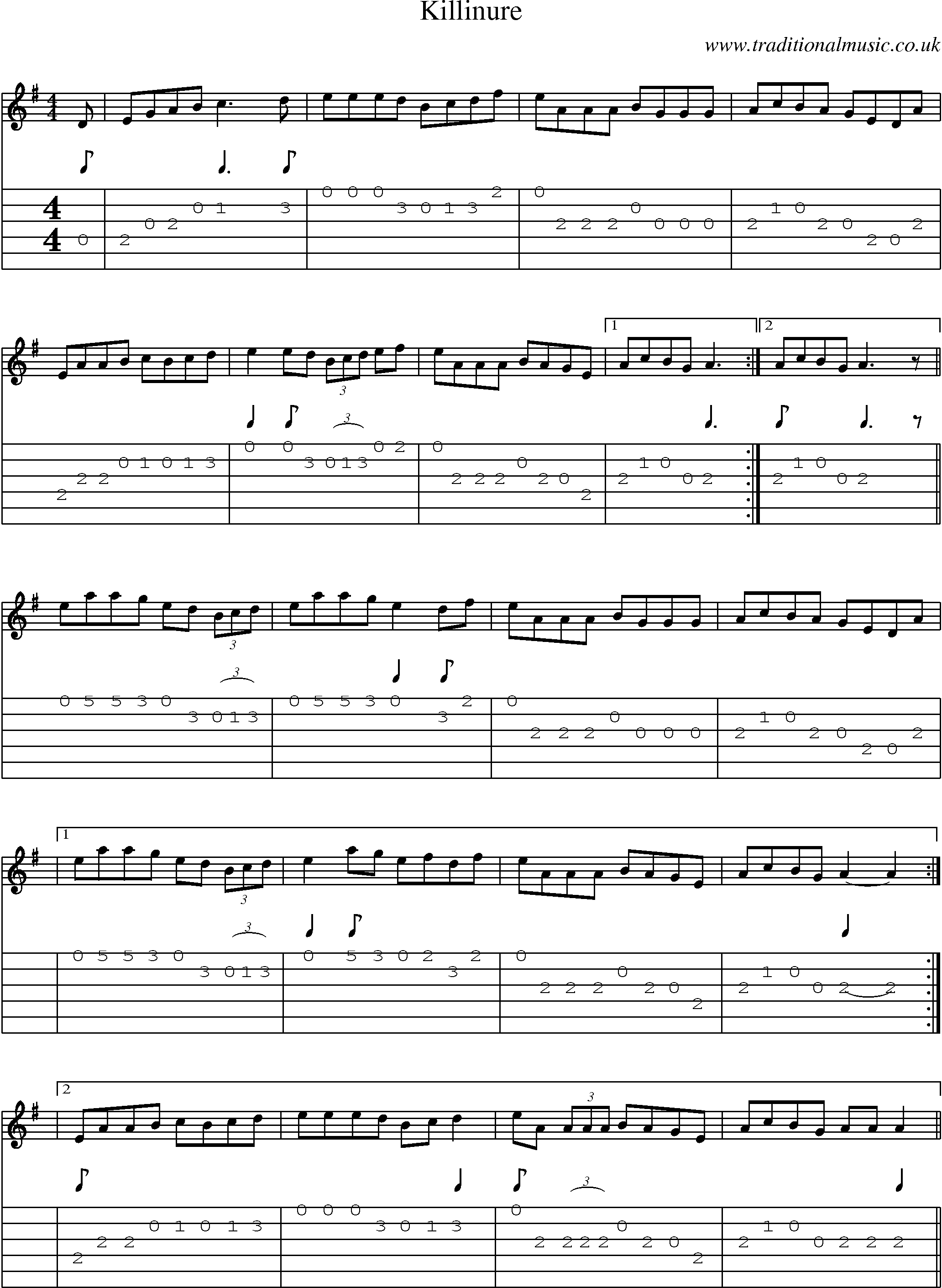 Music Score and Guitar Tabs for Killinure