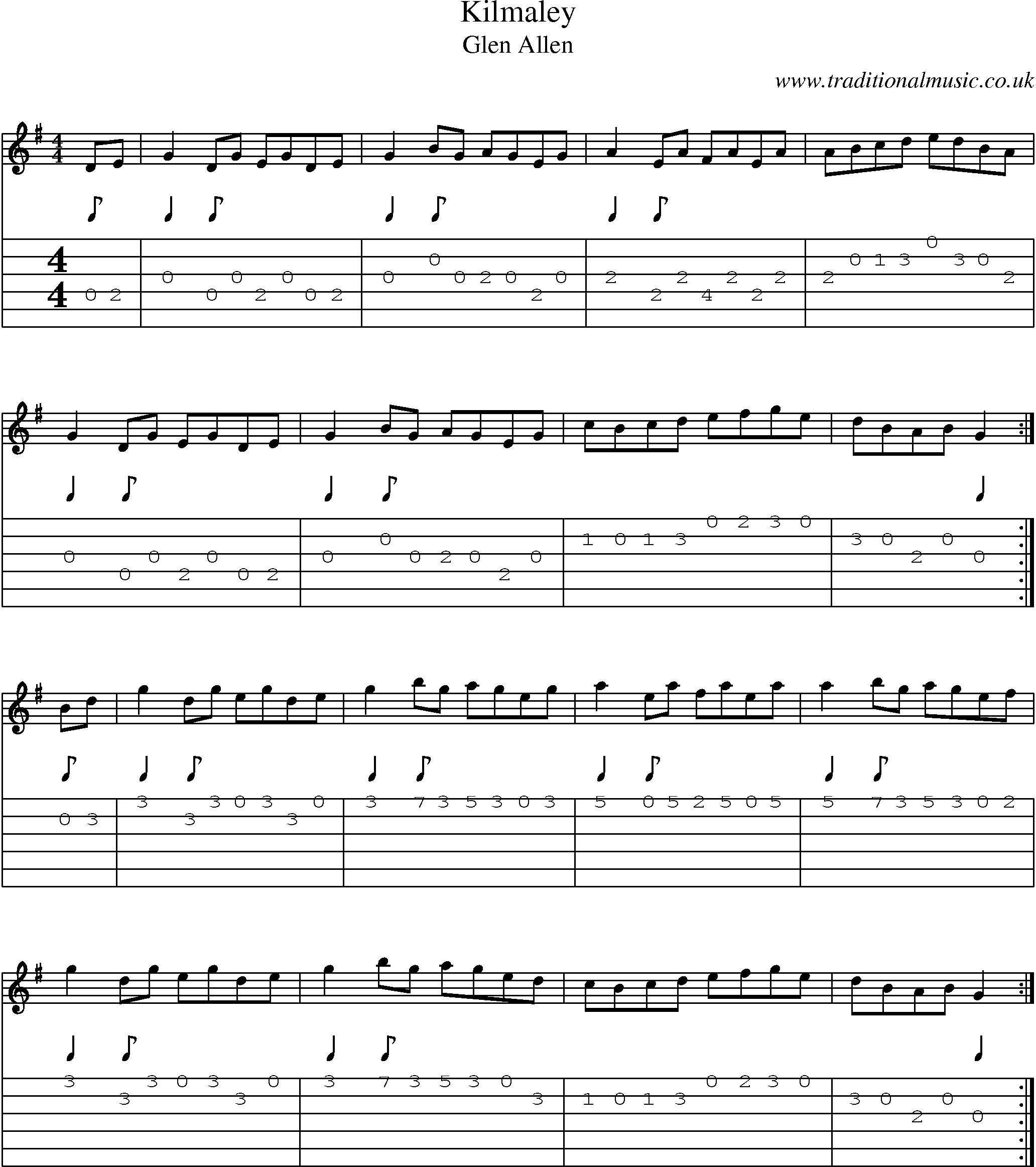 Music Score and Guitar Tabs for Kilmaley