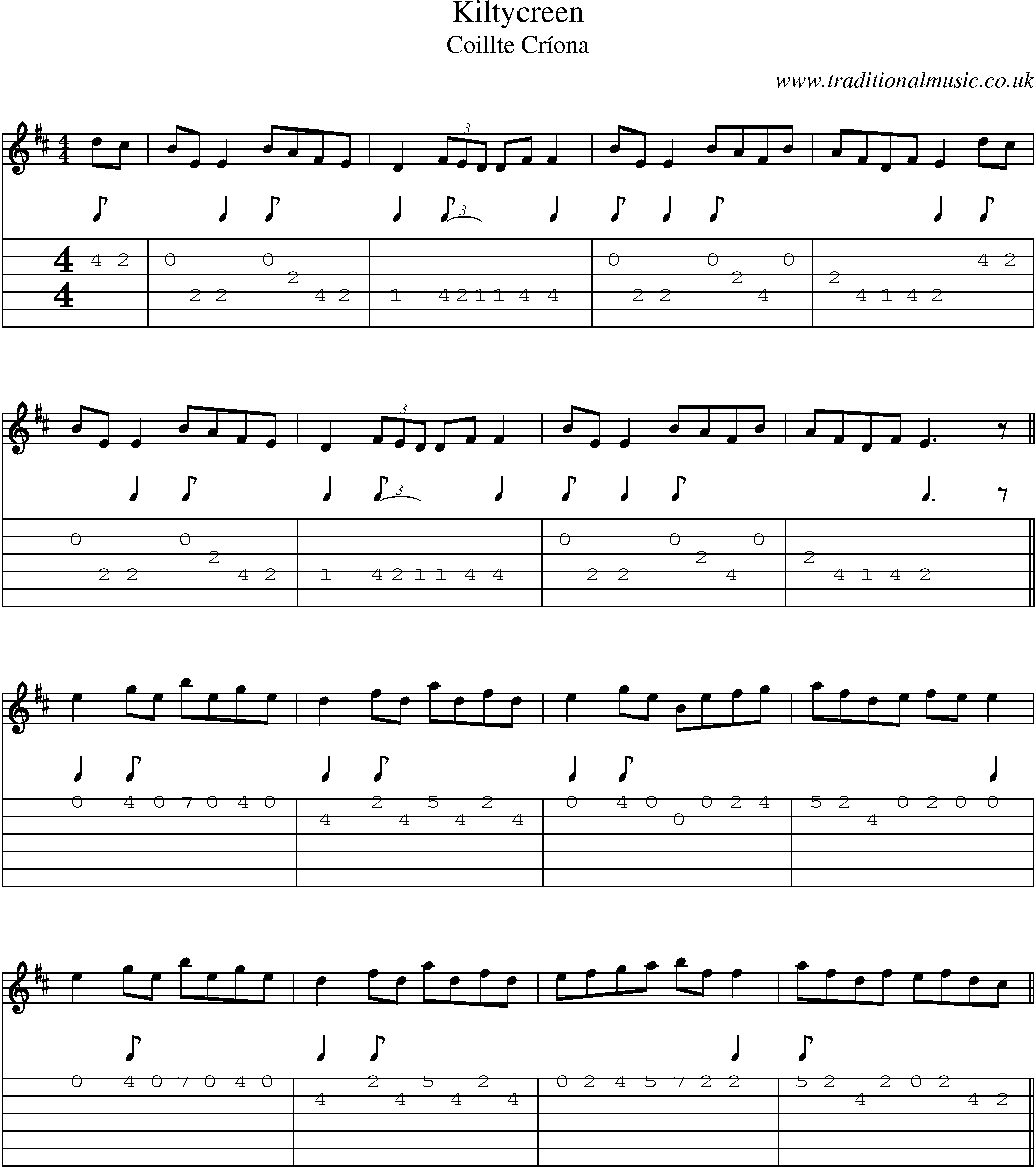 Music Score and Guitar Tabs for Kiltycreen