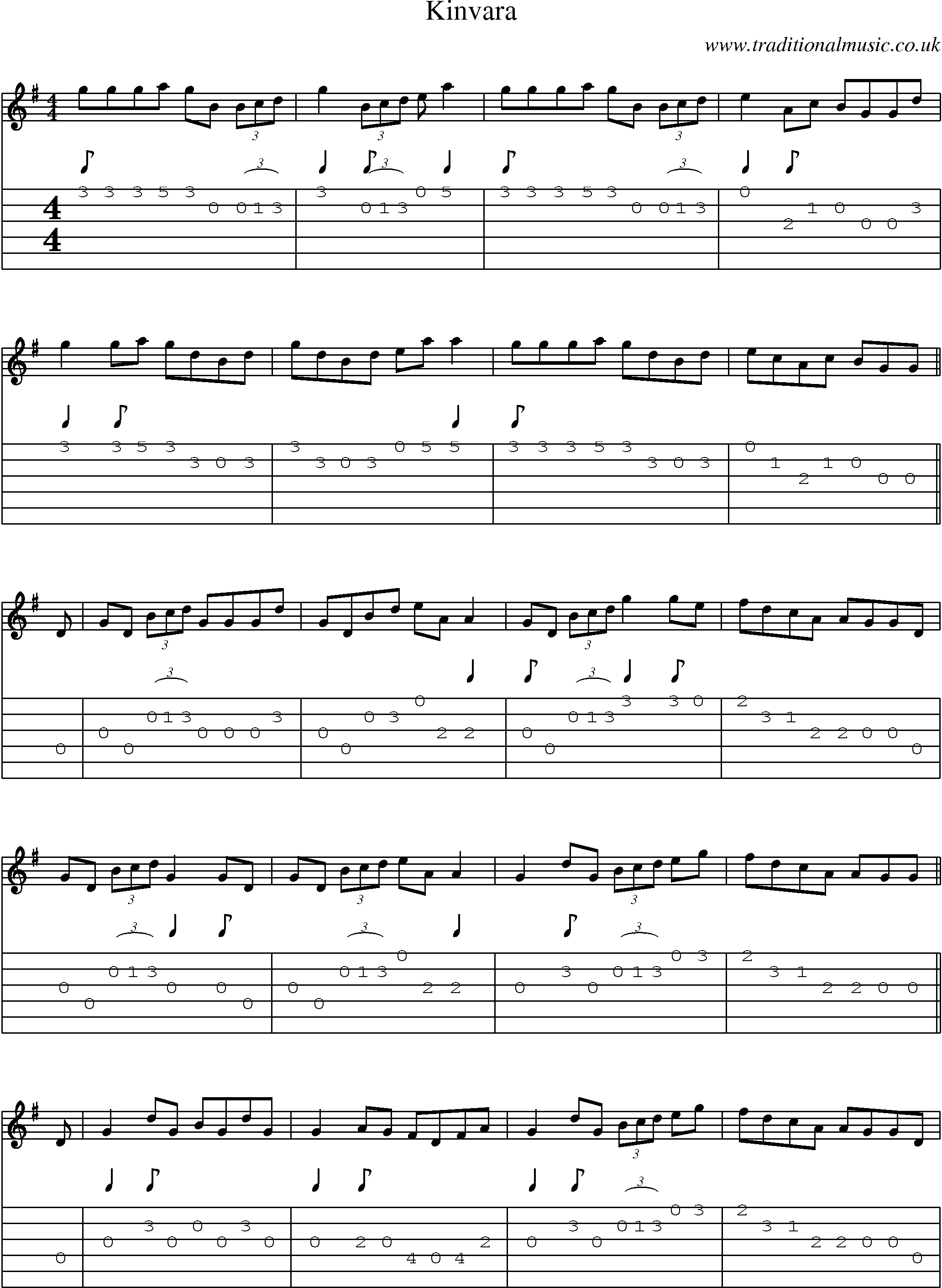 Music Score and Guitar Tabs for Kinvara