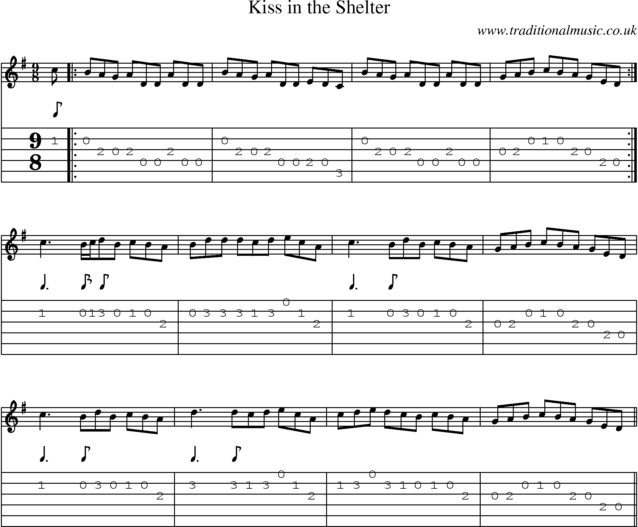 Music Score and Guitar Tabs for Kiss In Shelter