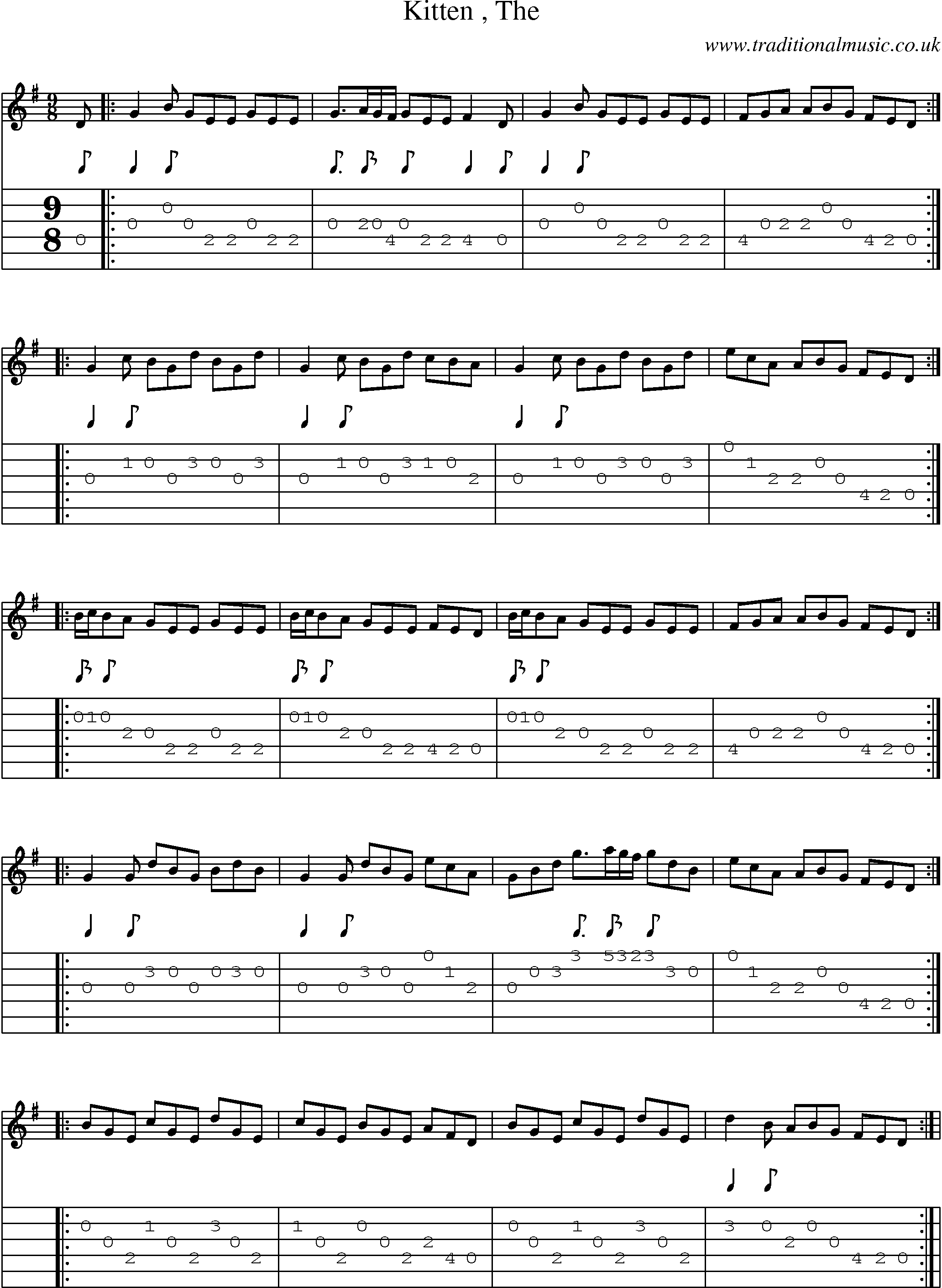 Music Score and Guitar Tabs for Kitten