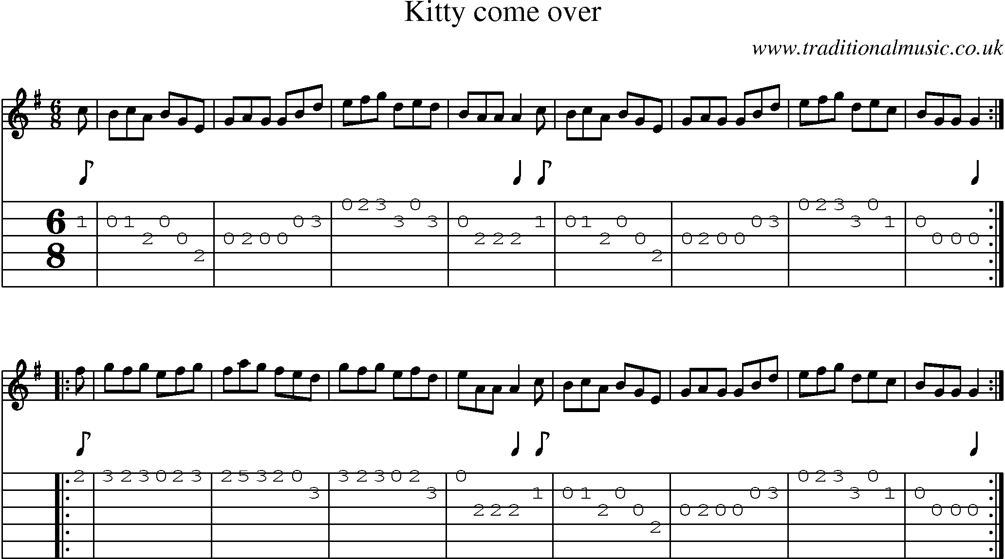 Music Score and Guitar Tabs for Kitty Come Over