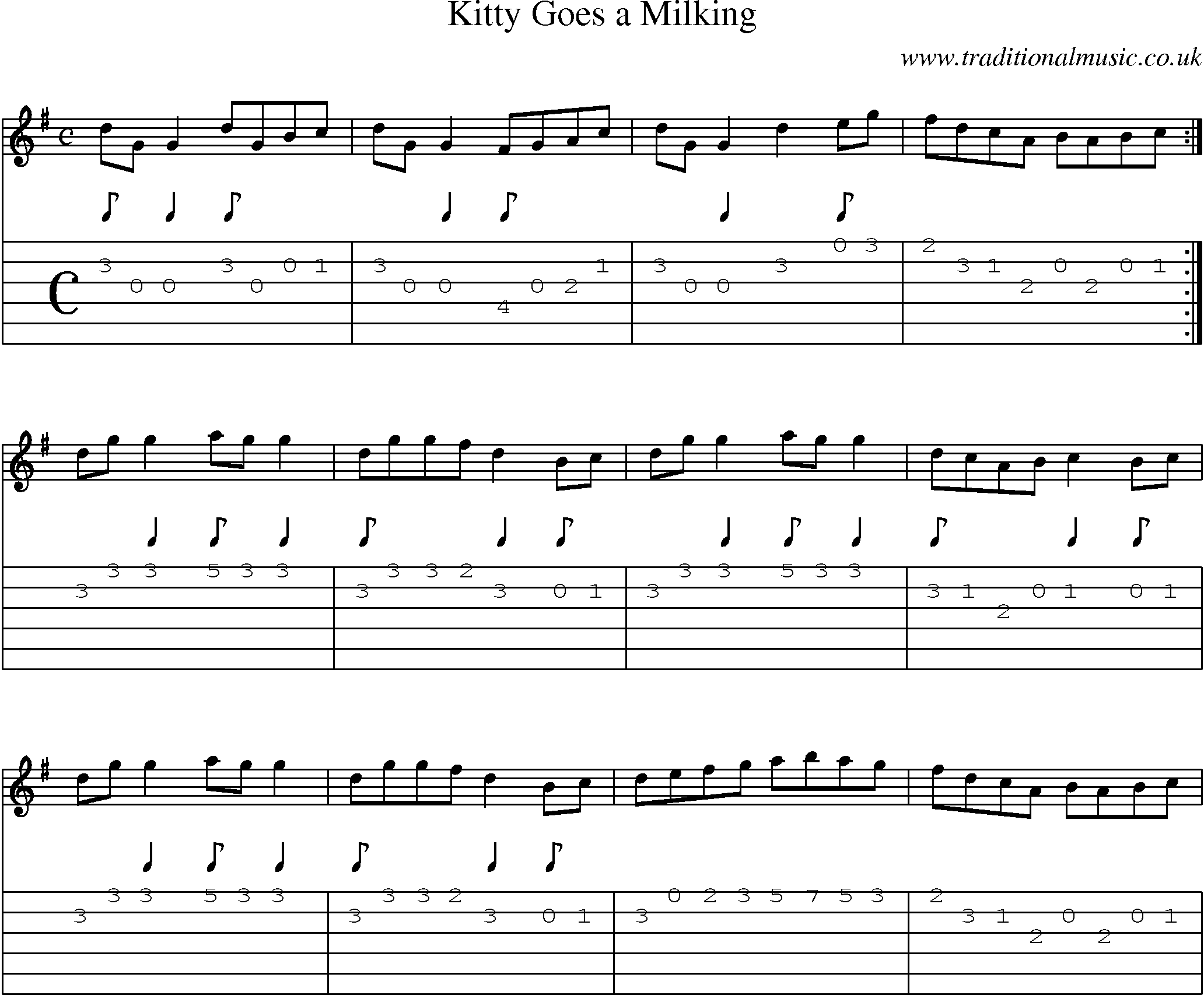 Music Score and Guitar Tabs for Kitty Goes A Milking