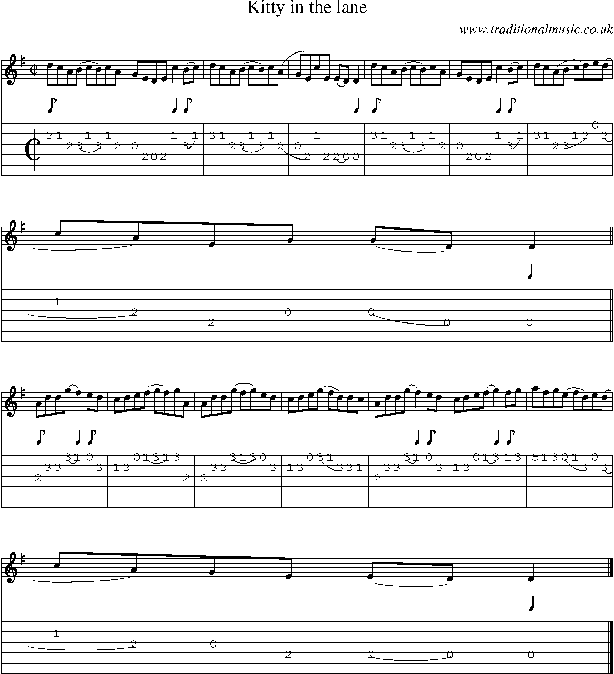Music Score and Guitar Tabs for Kitty In The Lane