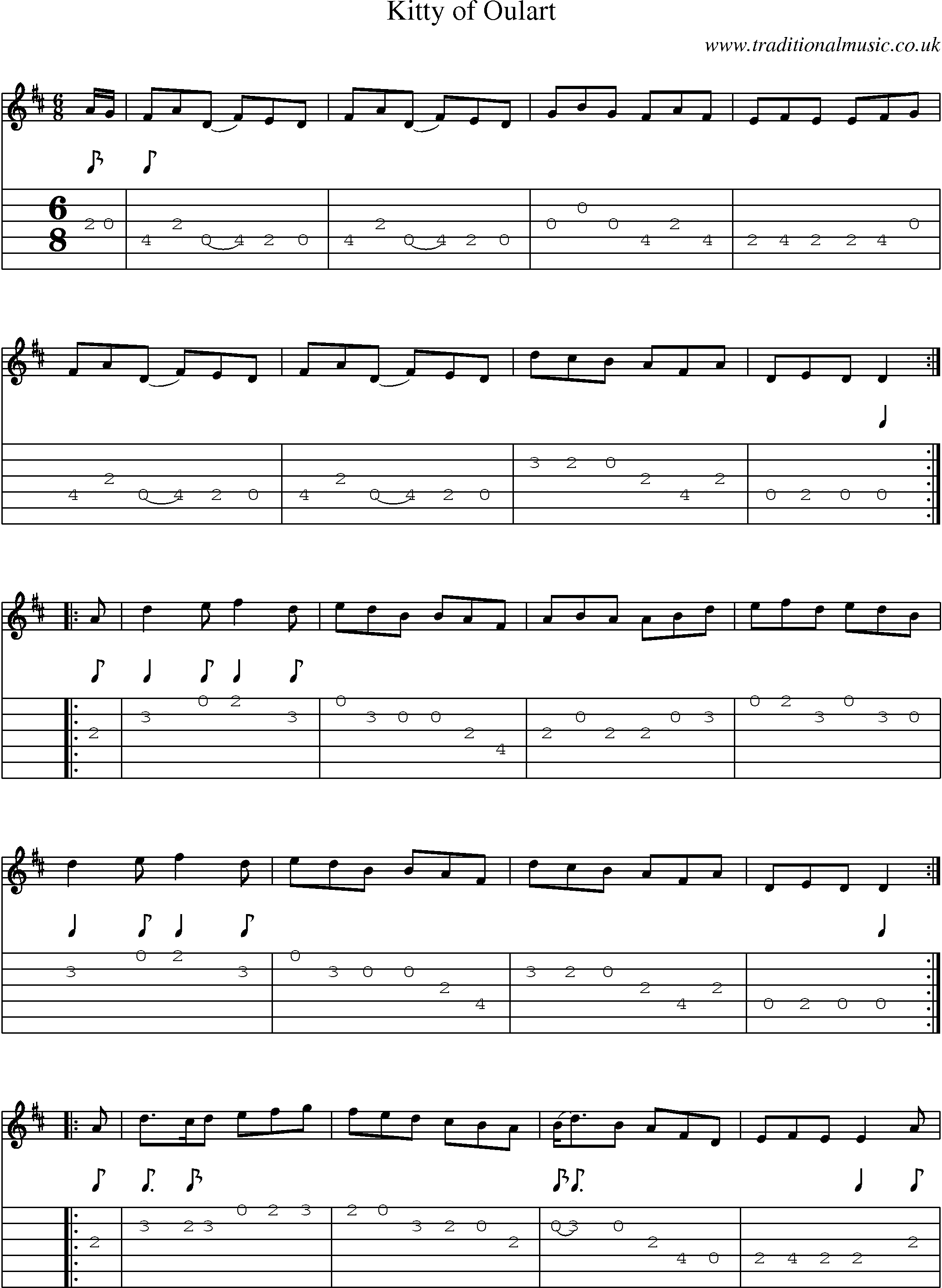 Music Score and Guitar Tabs for Kitty Of Oulart