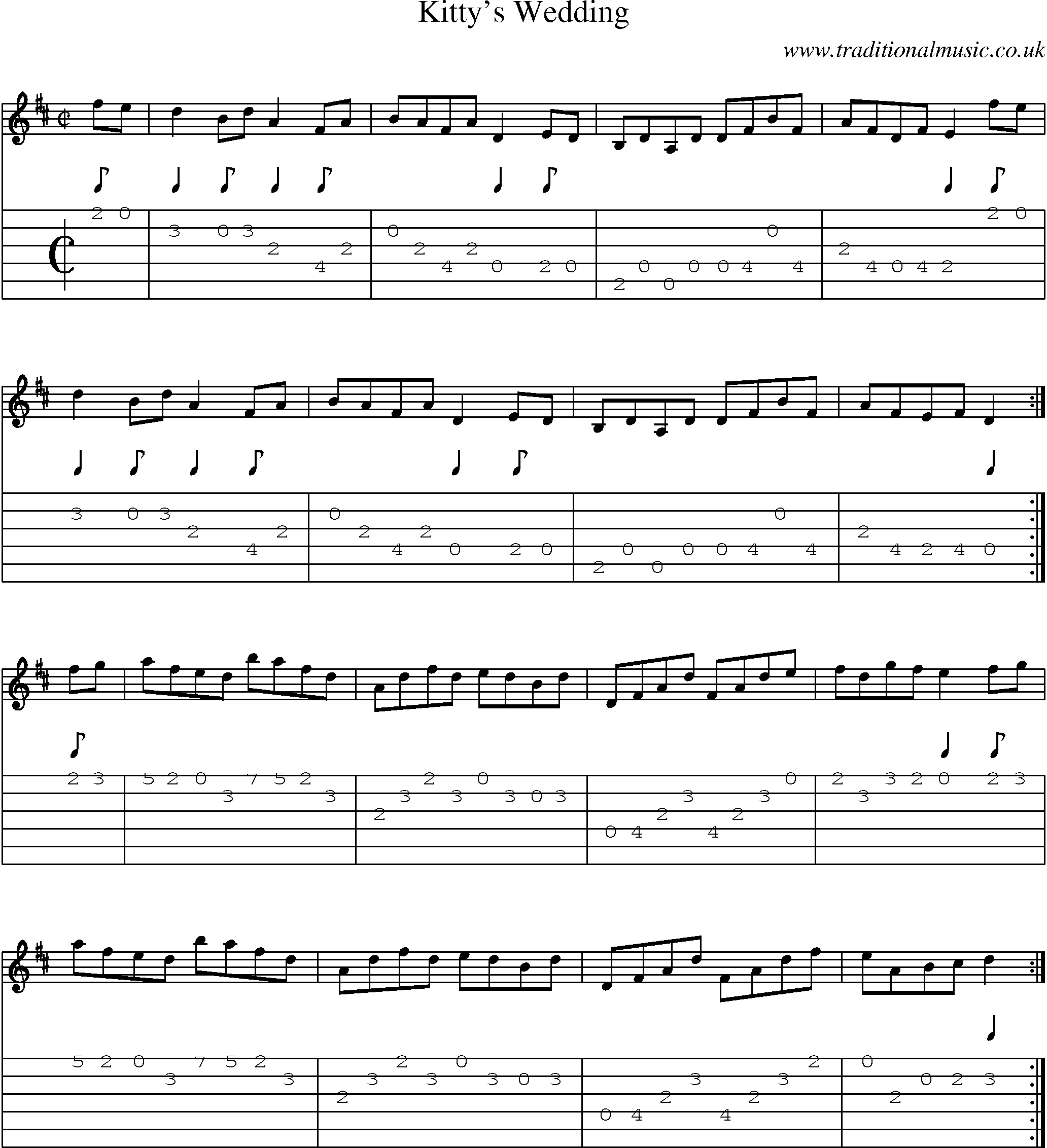 Music Score and Guitar Tabs for Kittys Wedding
