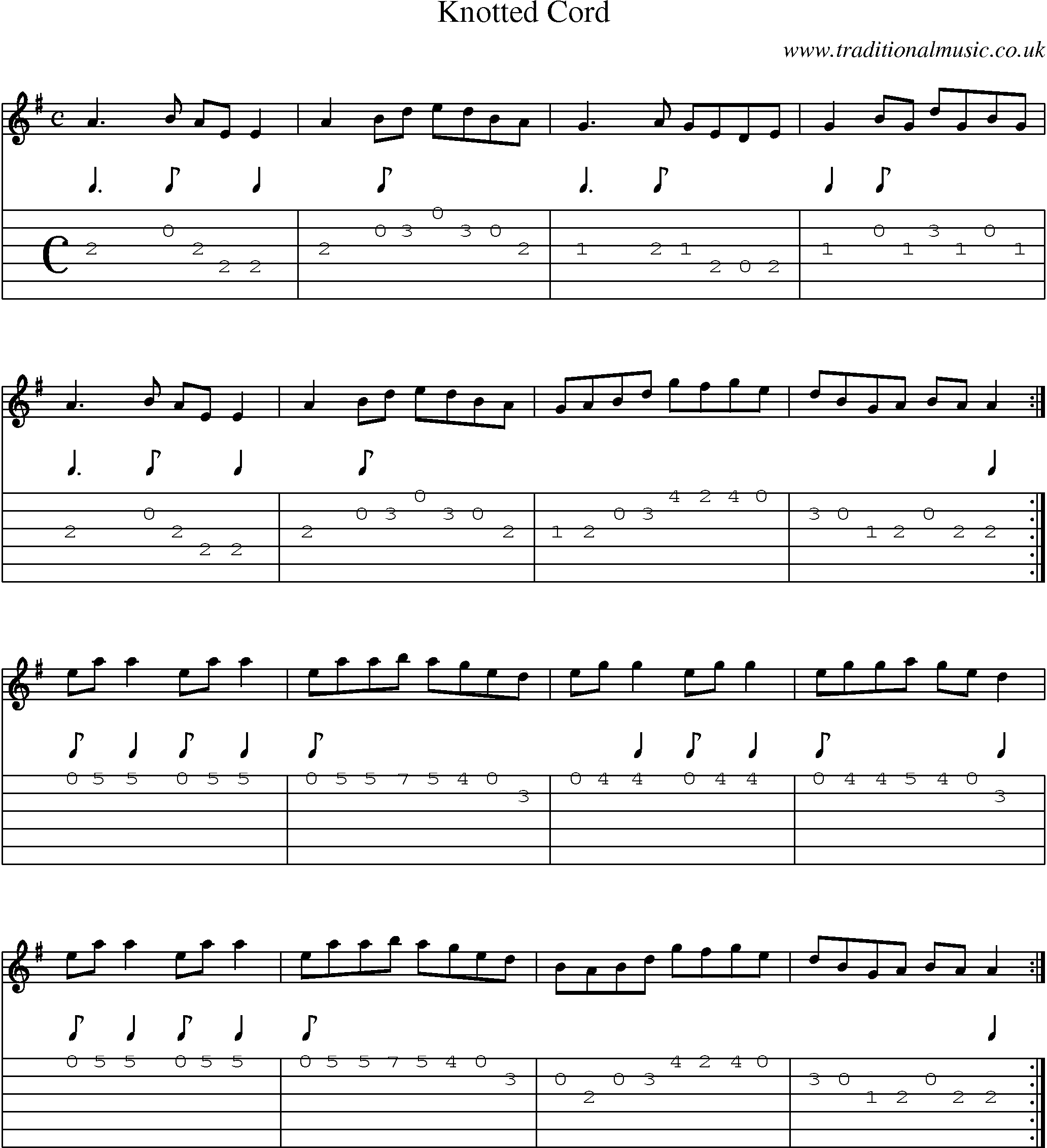 Music Score and Guitar Tabs for Knotted Cord