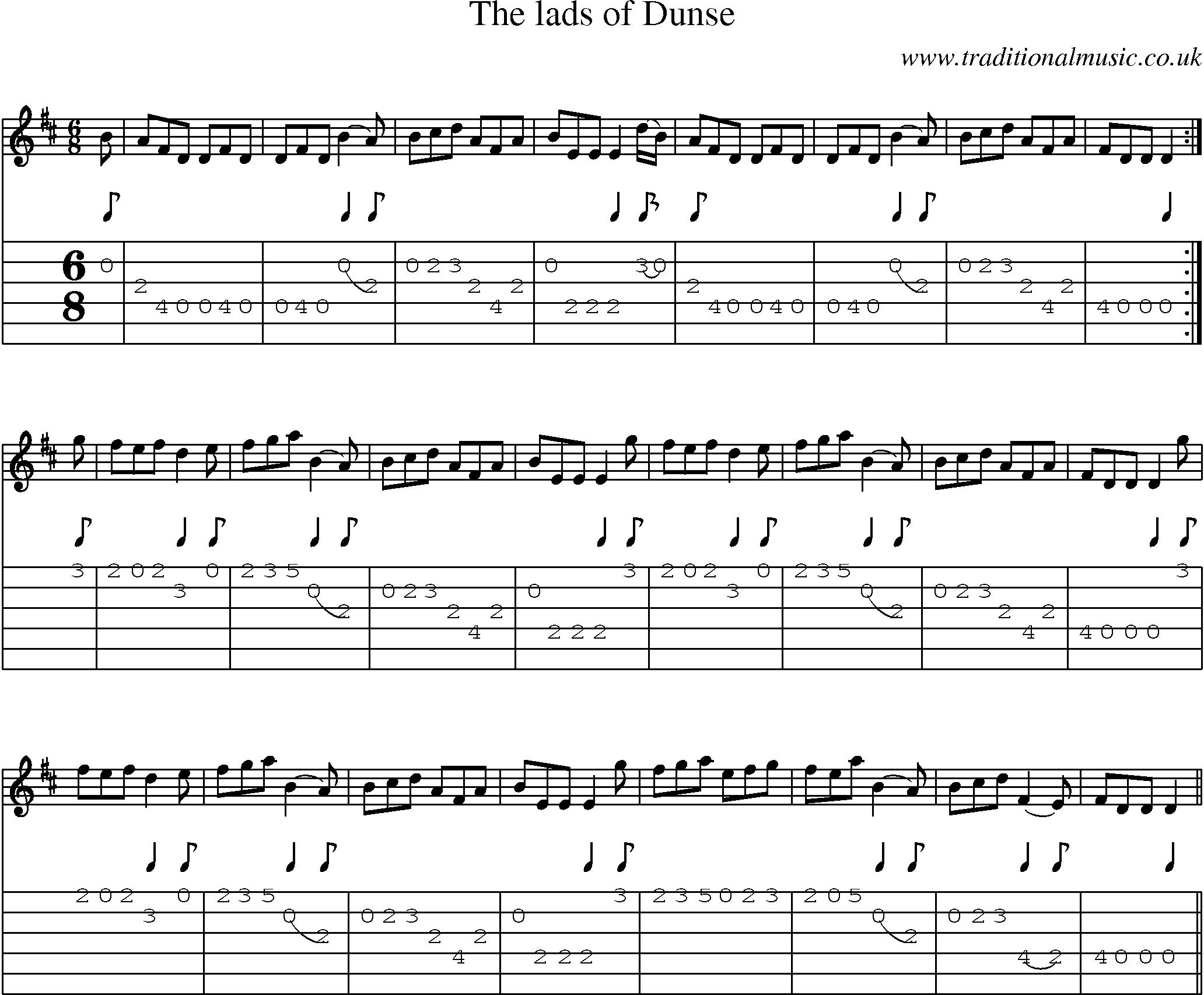 Music Score and Guitar Tabs for Lads Of Dunse