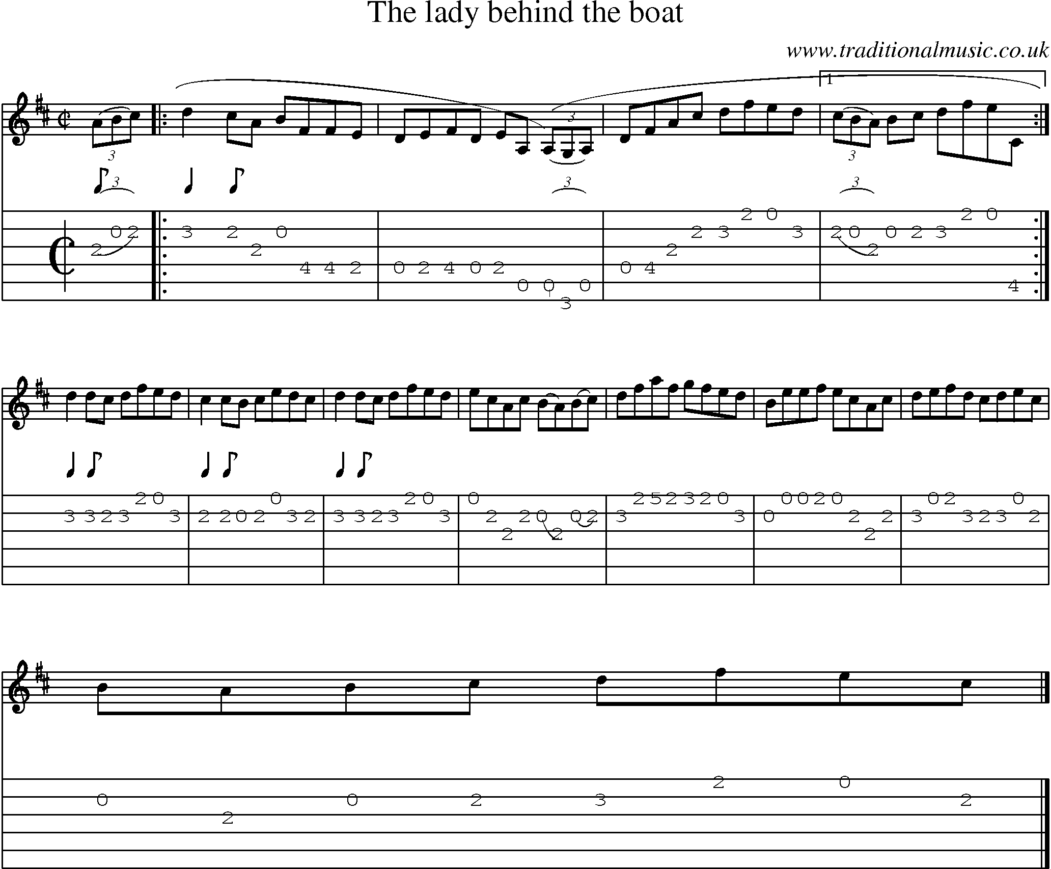 Music Score and Guitar Tabs for Lady Behind The Boat