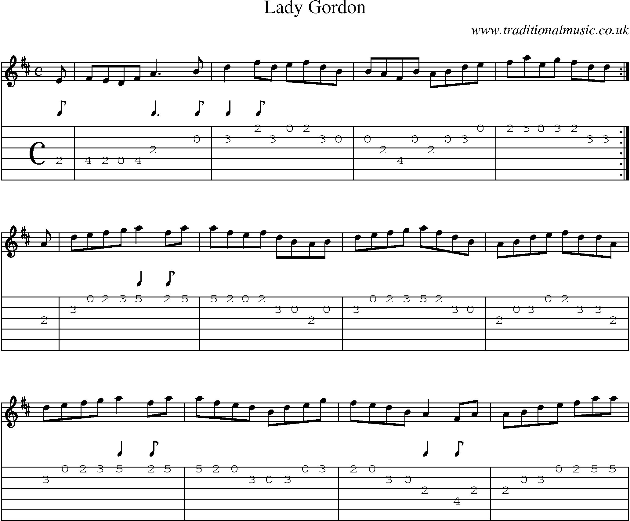 Music Score and Guitar Tabs for Lady Gordon