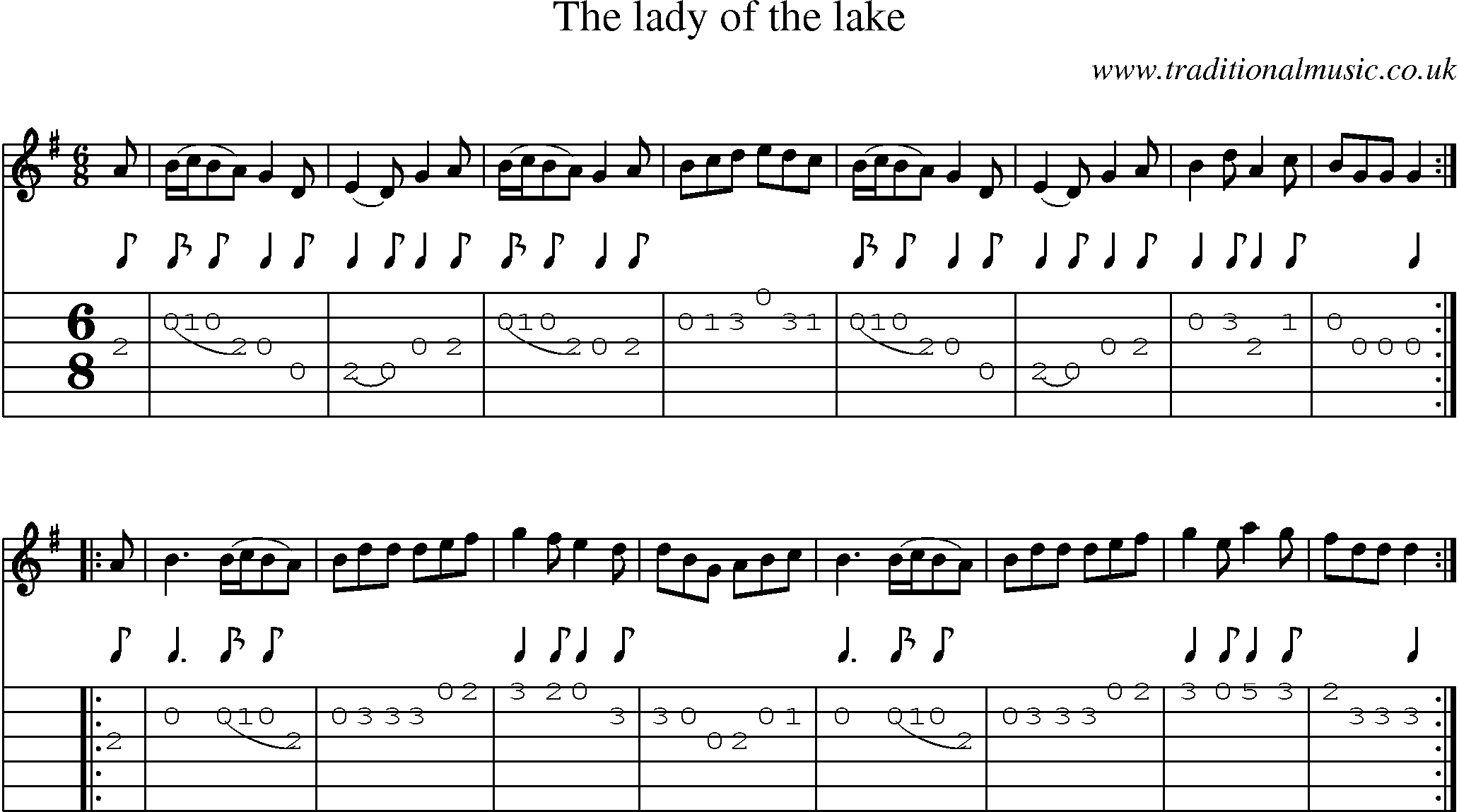 Music Score and Guitar Tabs for Lady Of The Lake