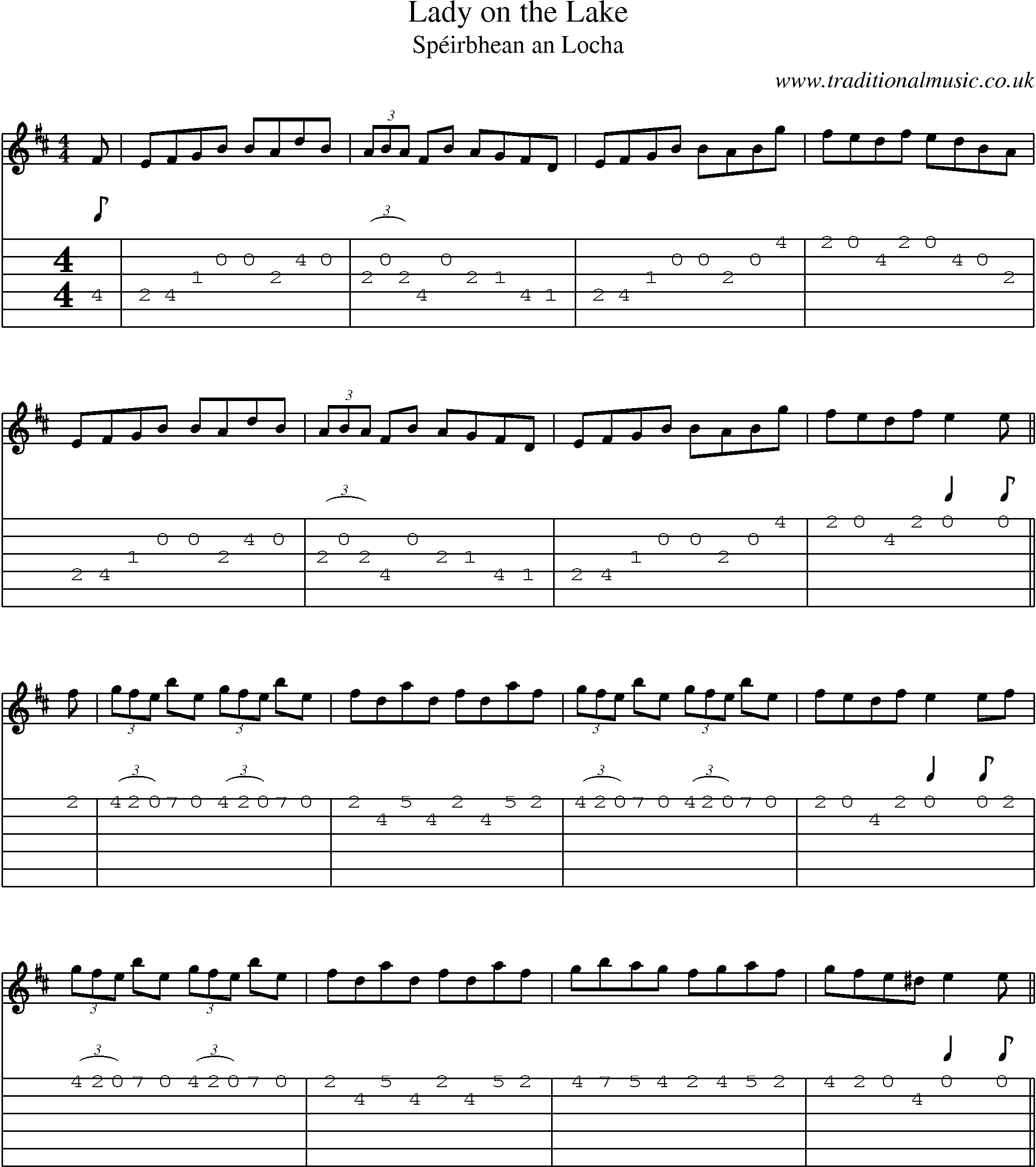 Music Score and Guitar Tabs for Lady On Lake