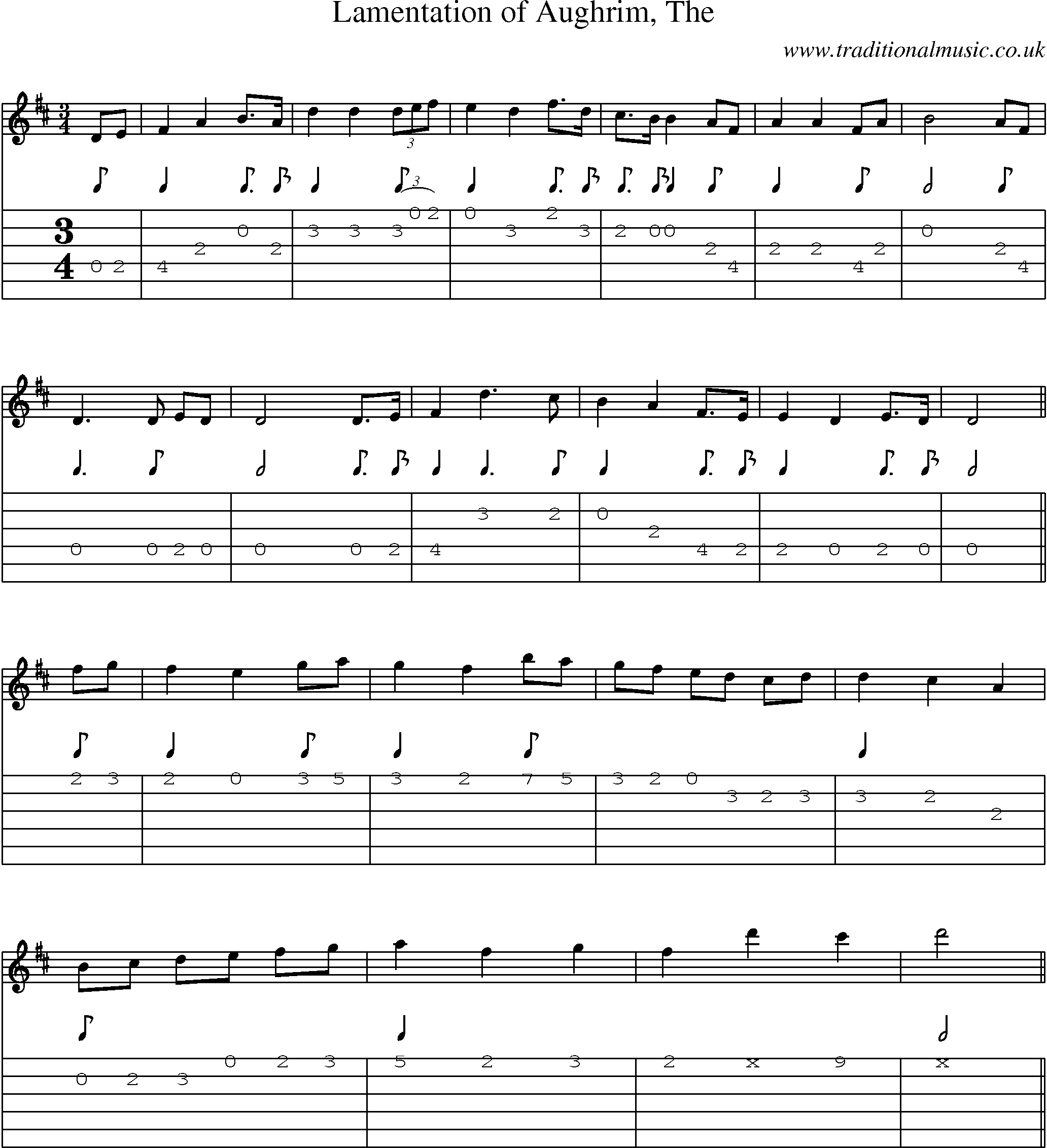 Music Score and Guitar Tabs for Lamentation Of Aughrim