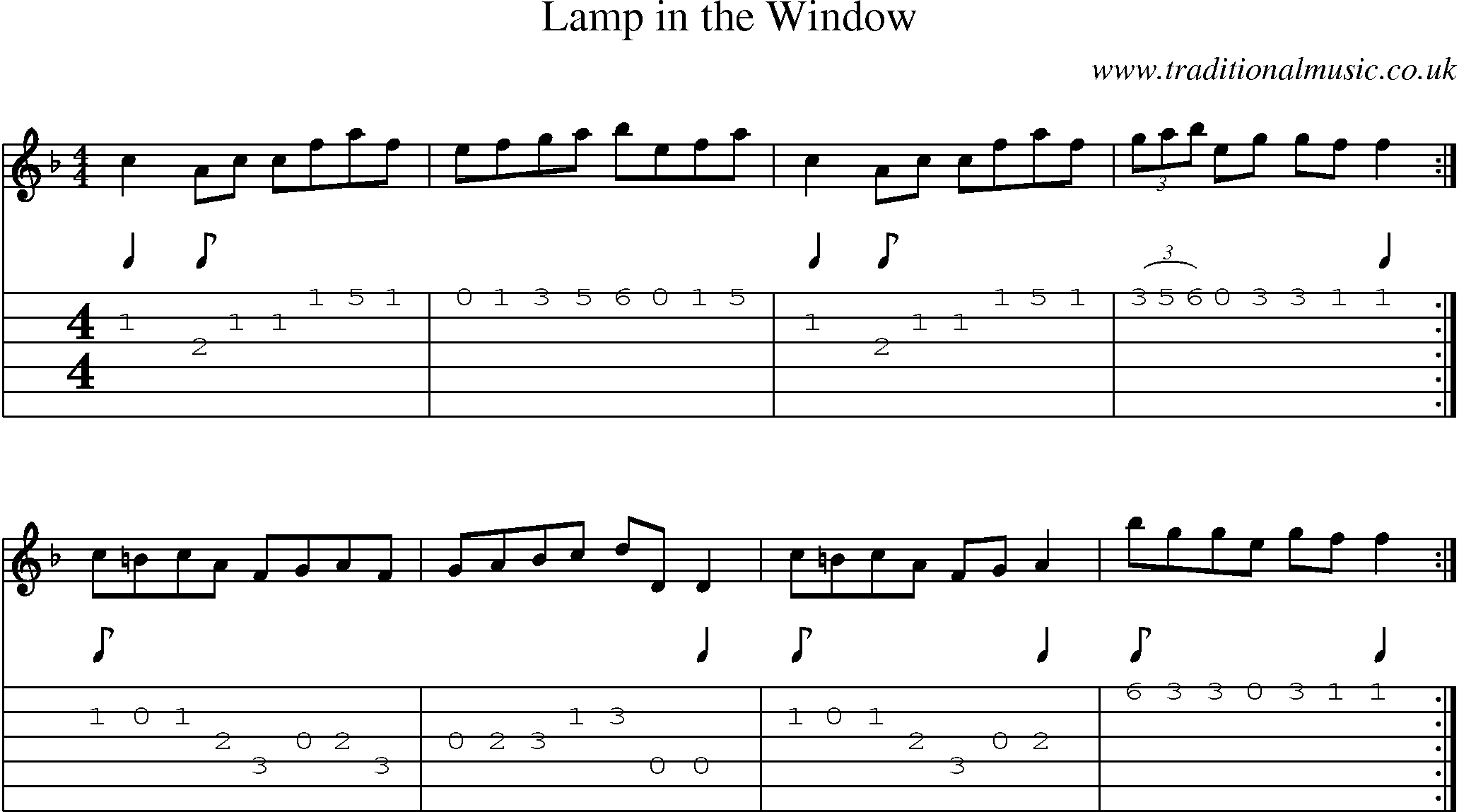 Music Score and Guitar Tabs for Lamp In Window