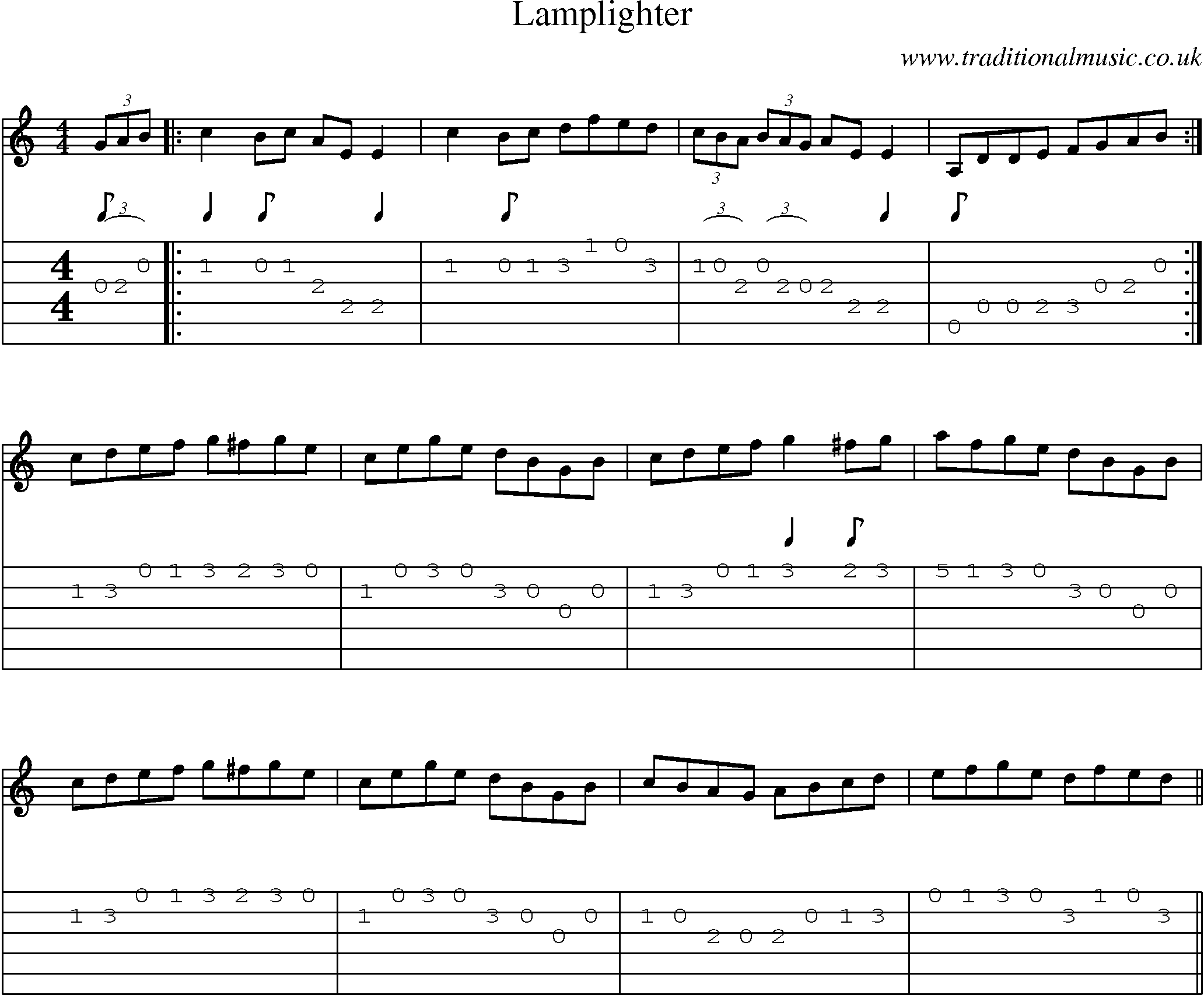 Music Score and Guitar Tabs for Lamplighter