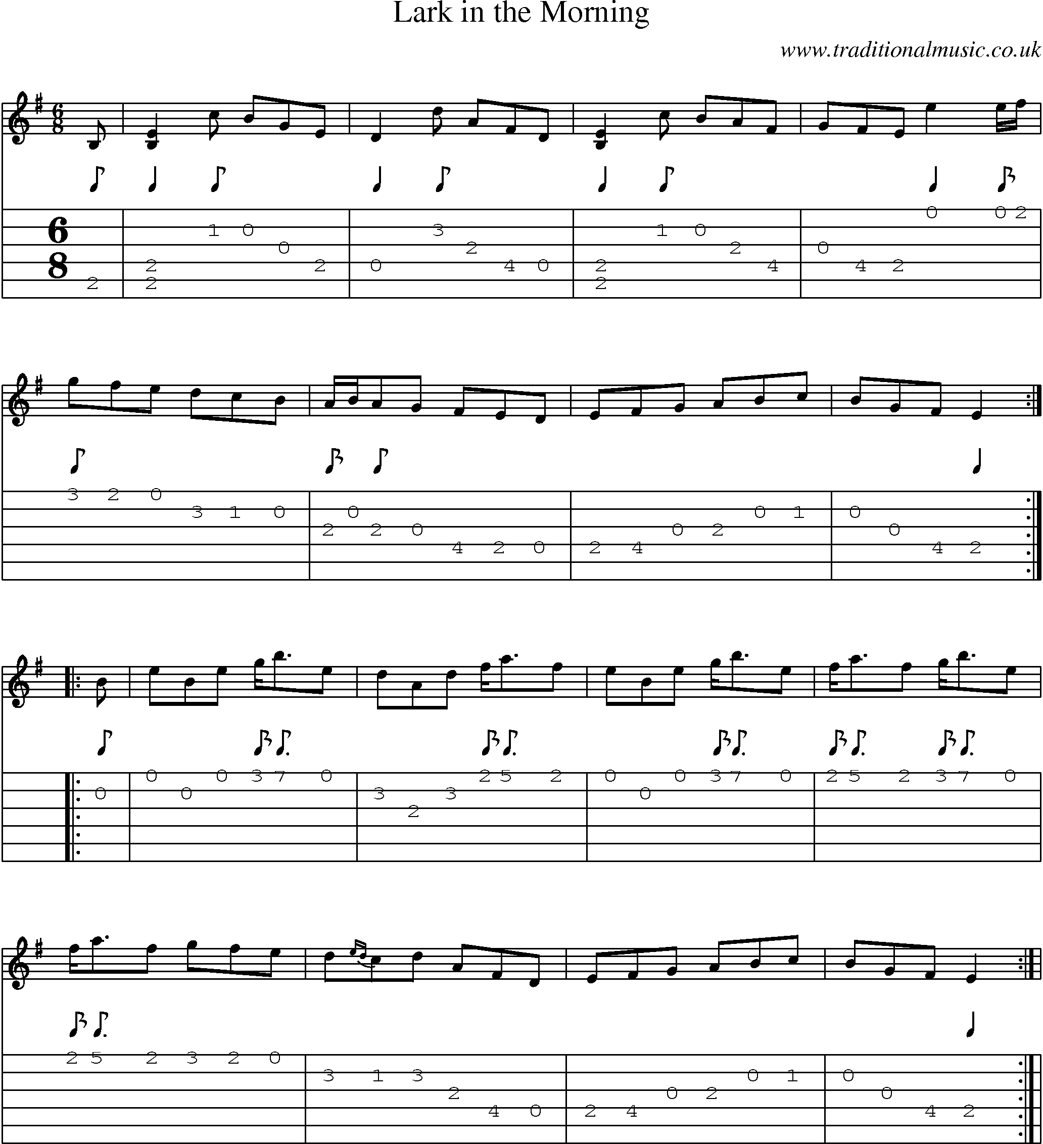 Music Score and Guitar Tabs for Lark in Morning 