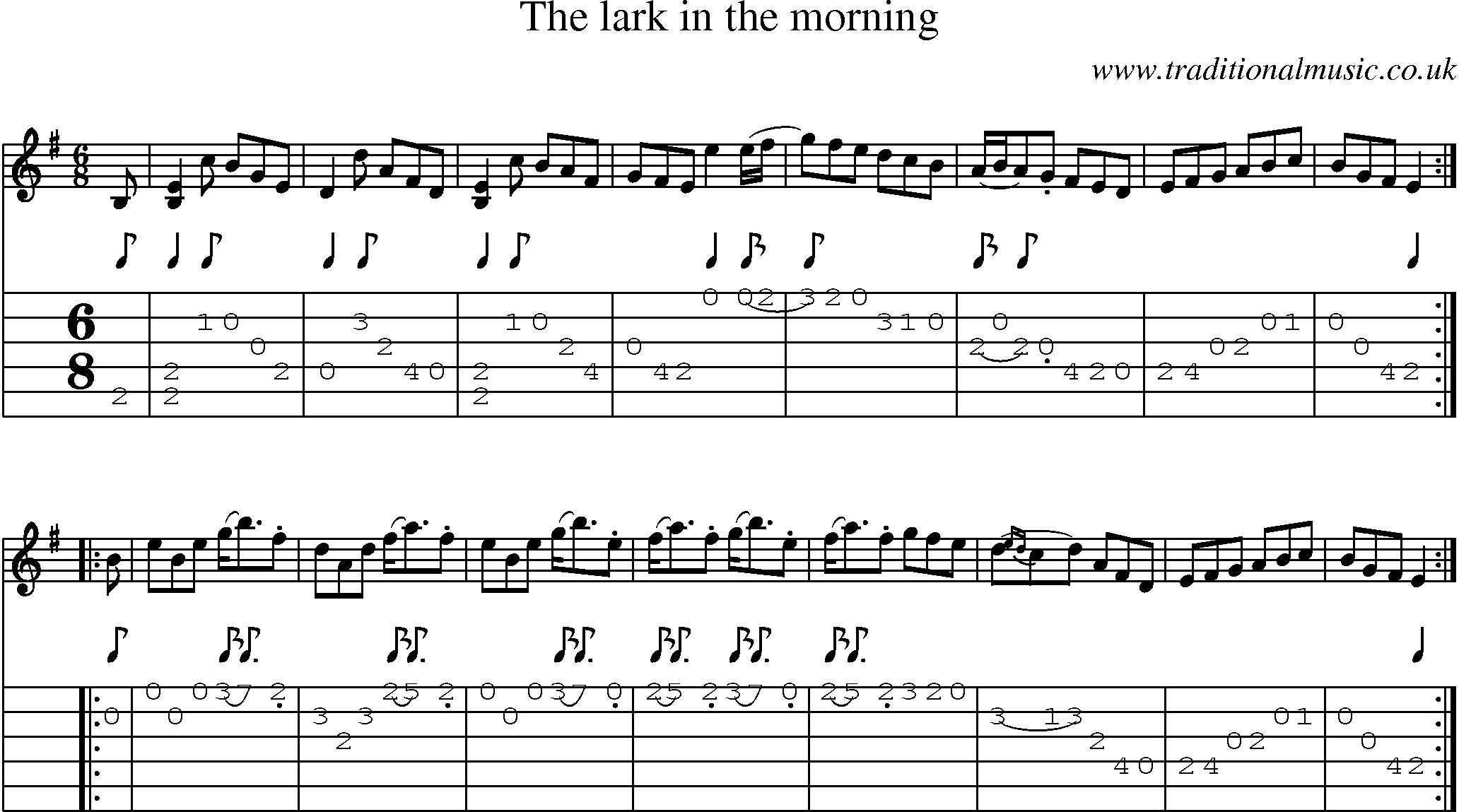 Music Score and Guitar Tabs for Lark In The Morning