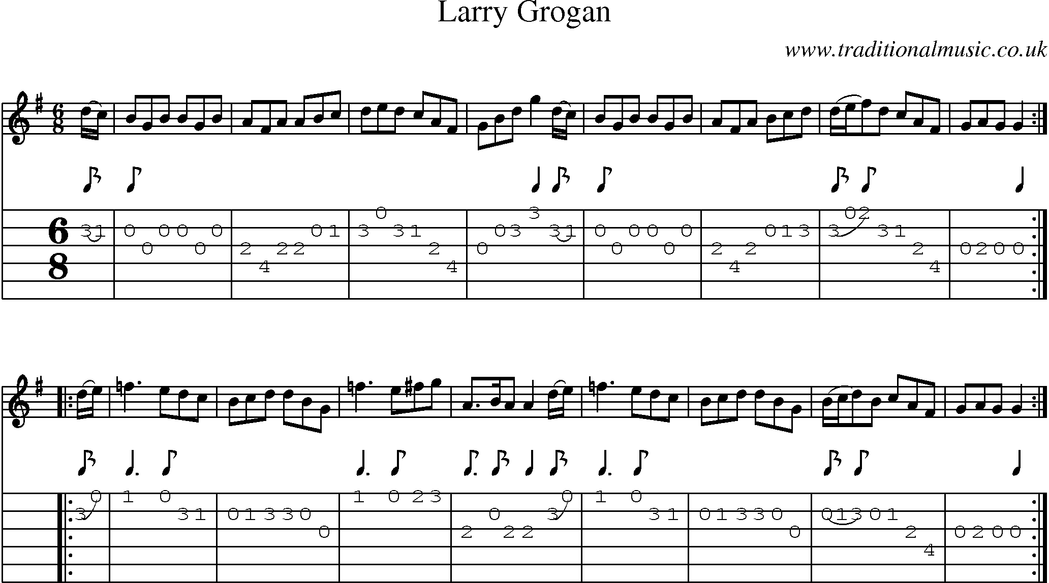 Music Score and Guitar Tabs for Larry Grogan
