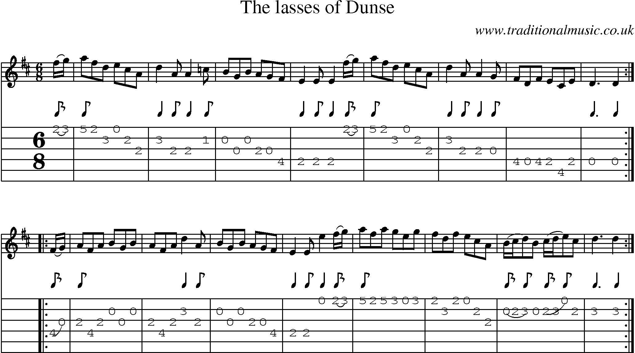 Music Score and Guitar Tabs for Lasses Of Dunse