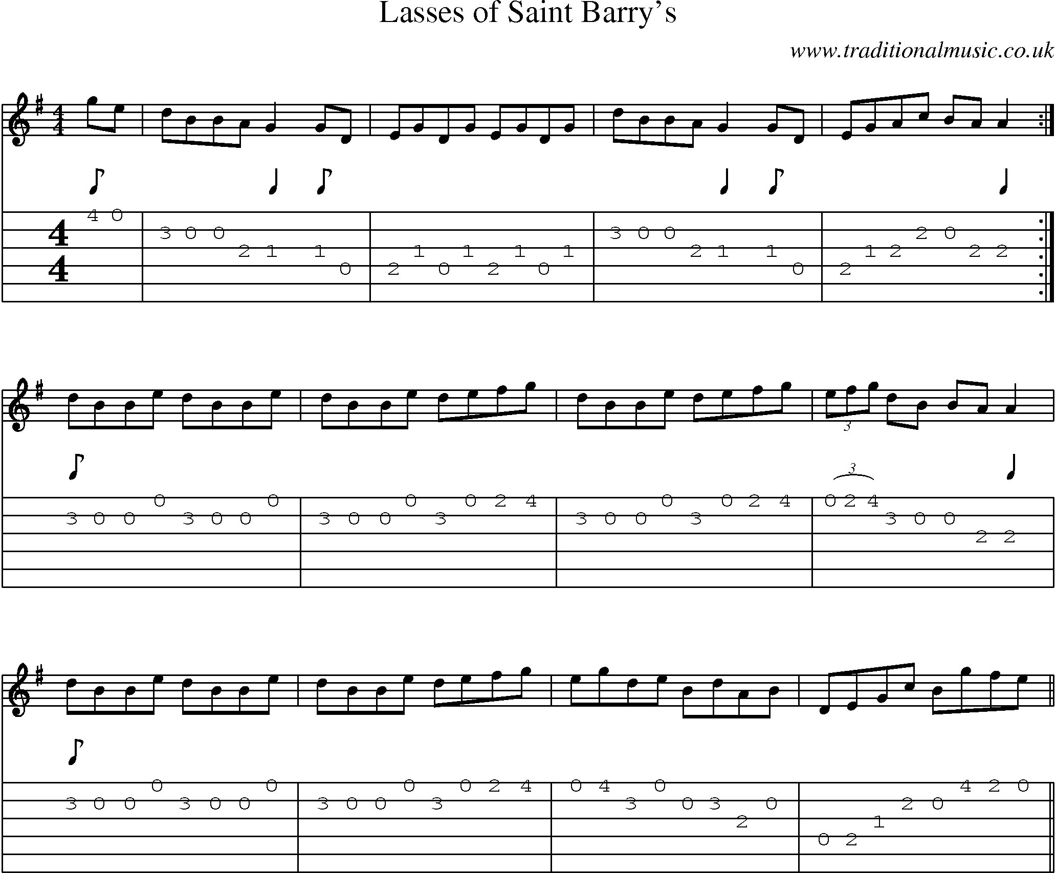 Music Score and Guitar Tabs for Lasses Of Saint Barrys