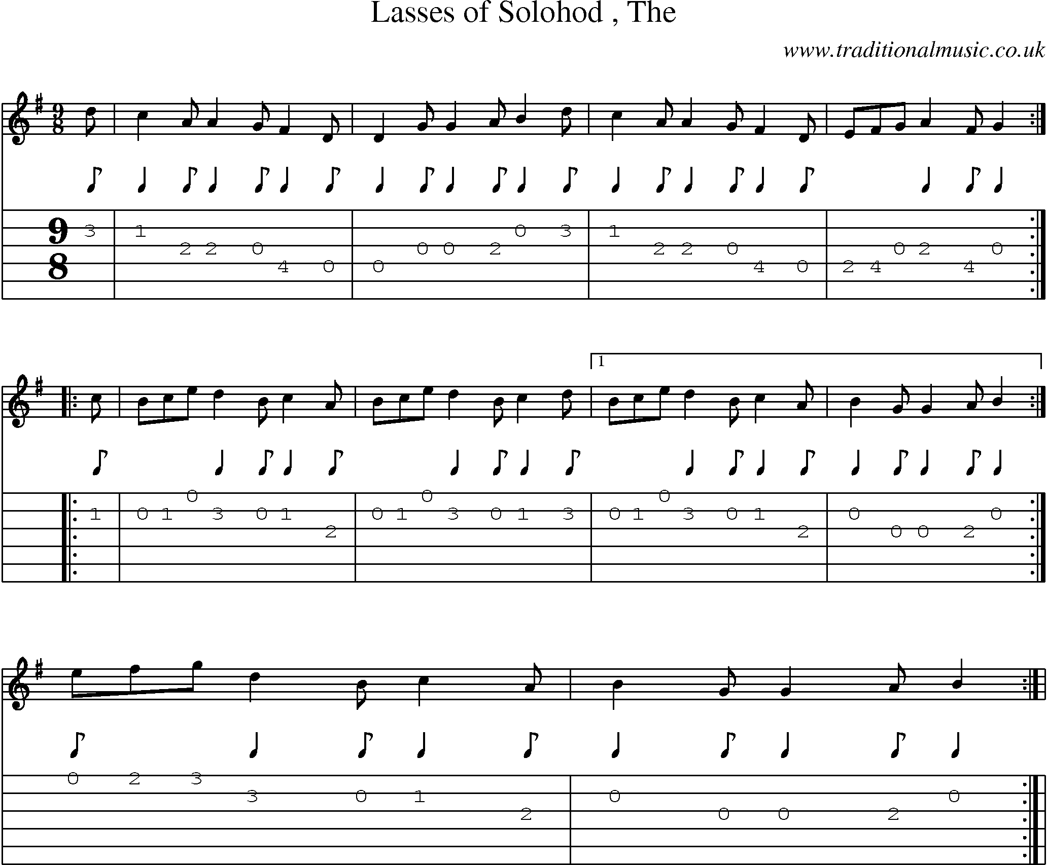 Music Score and Guitar Tabs for Lasses Of Solohod