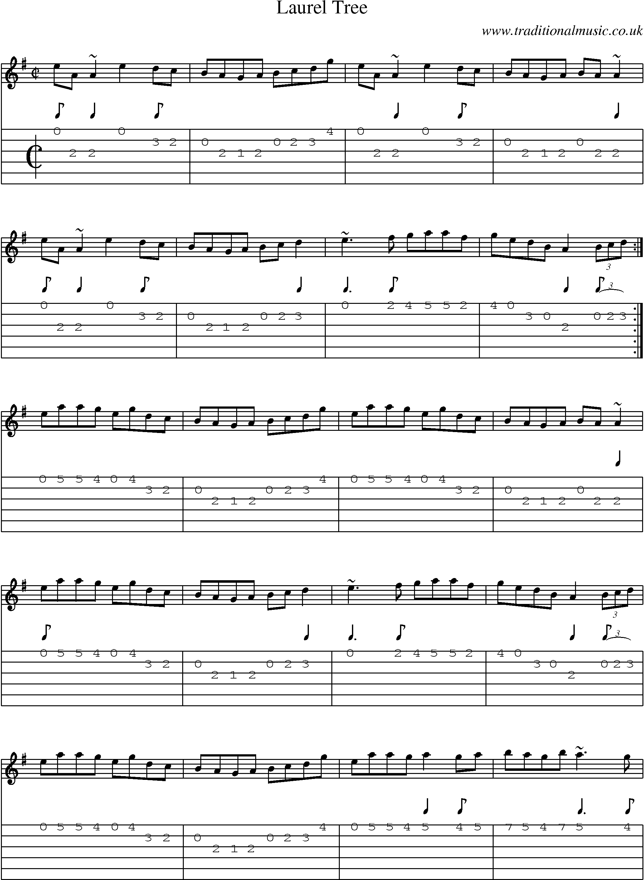 Music Score and Guitar Tabs for Laurel Tree