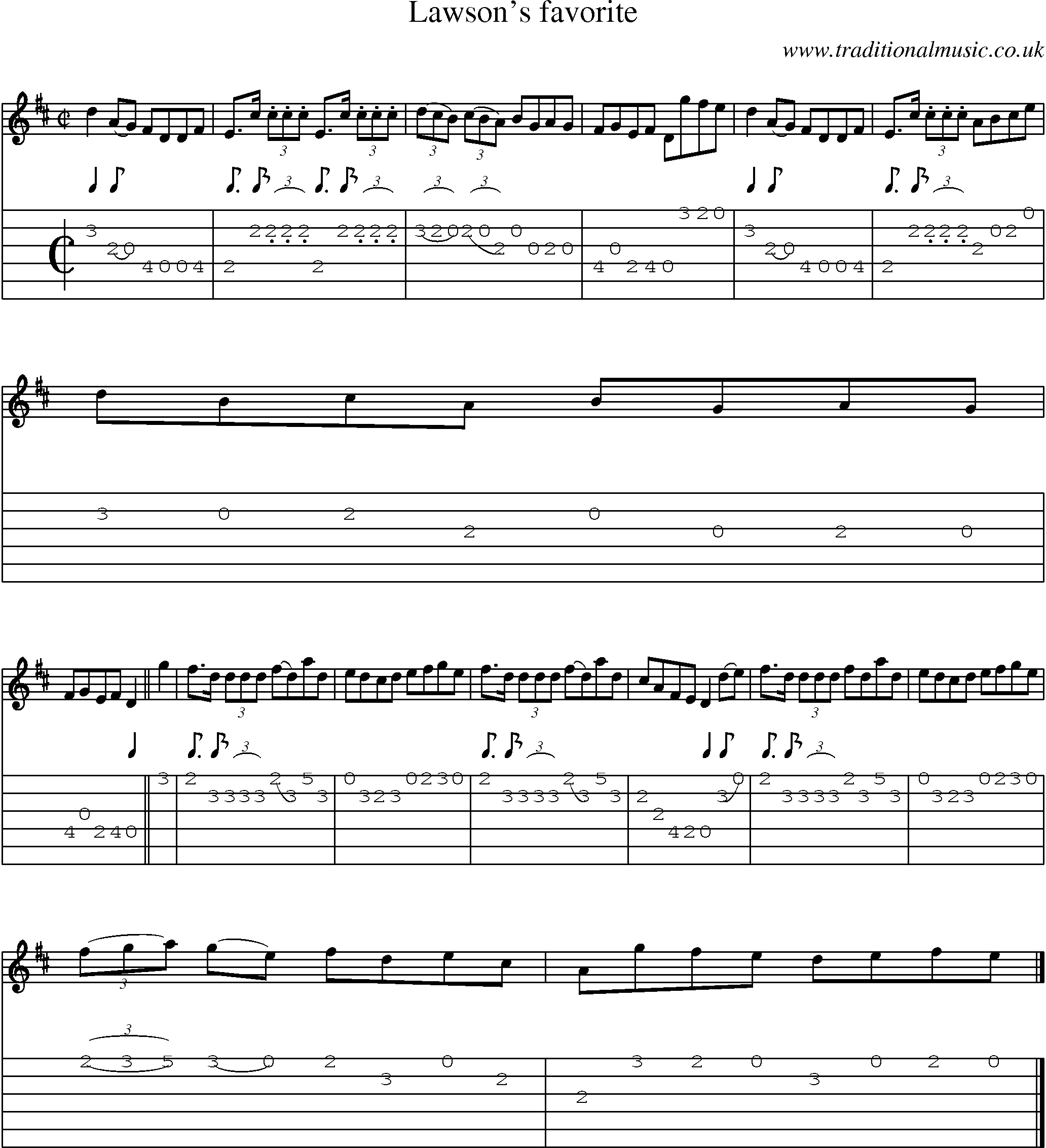 Music Score and Guitar Tabs for Lawsons Favorite