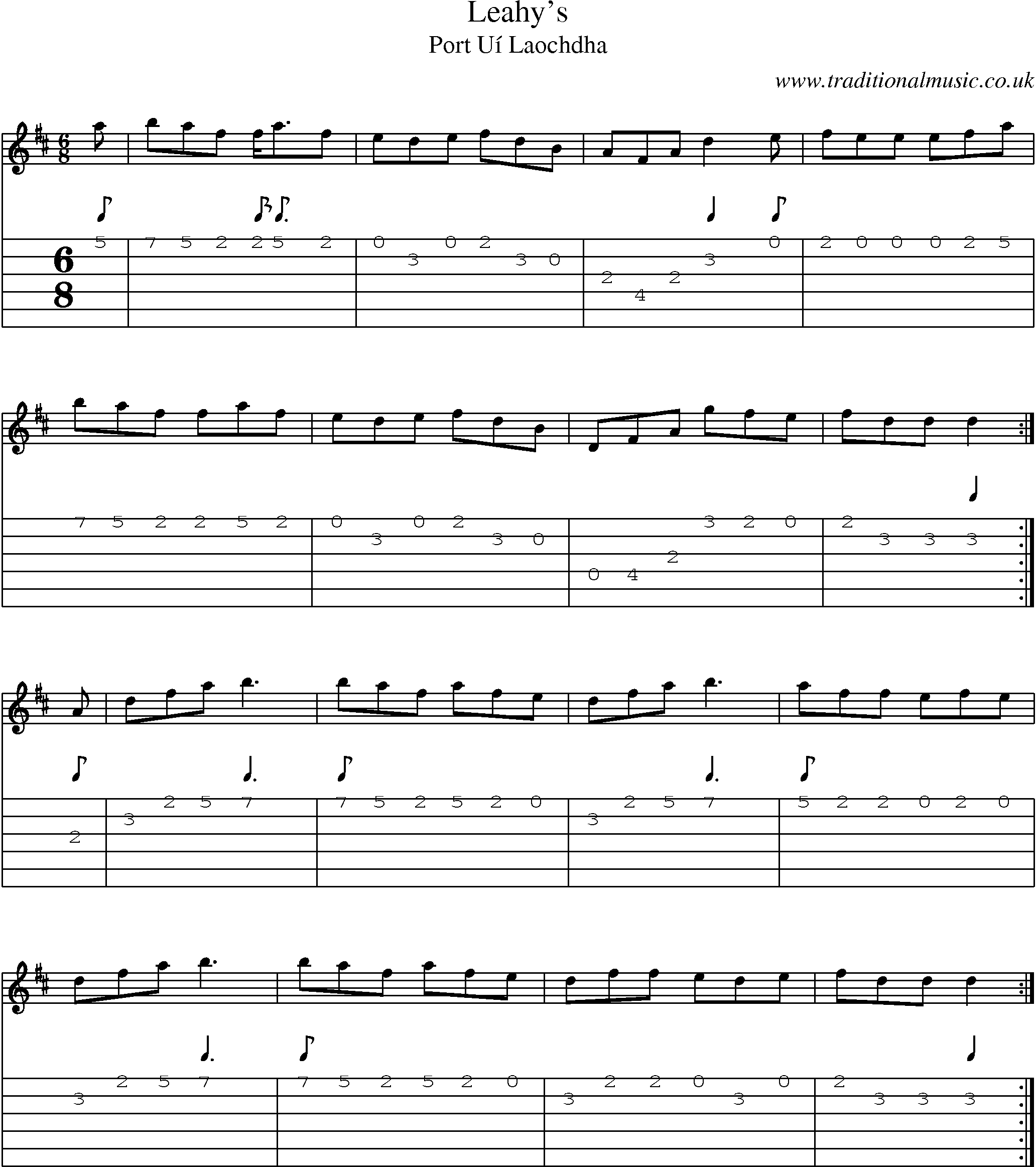 Music Score and Guitar Tabs for Leahys