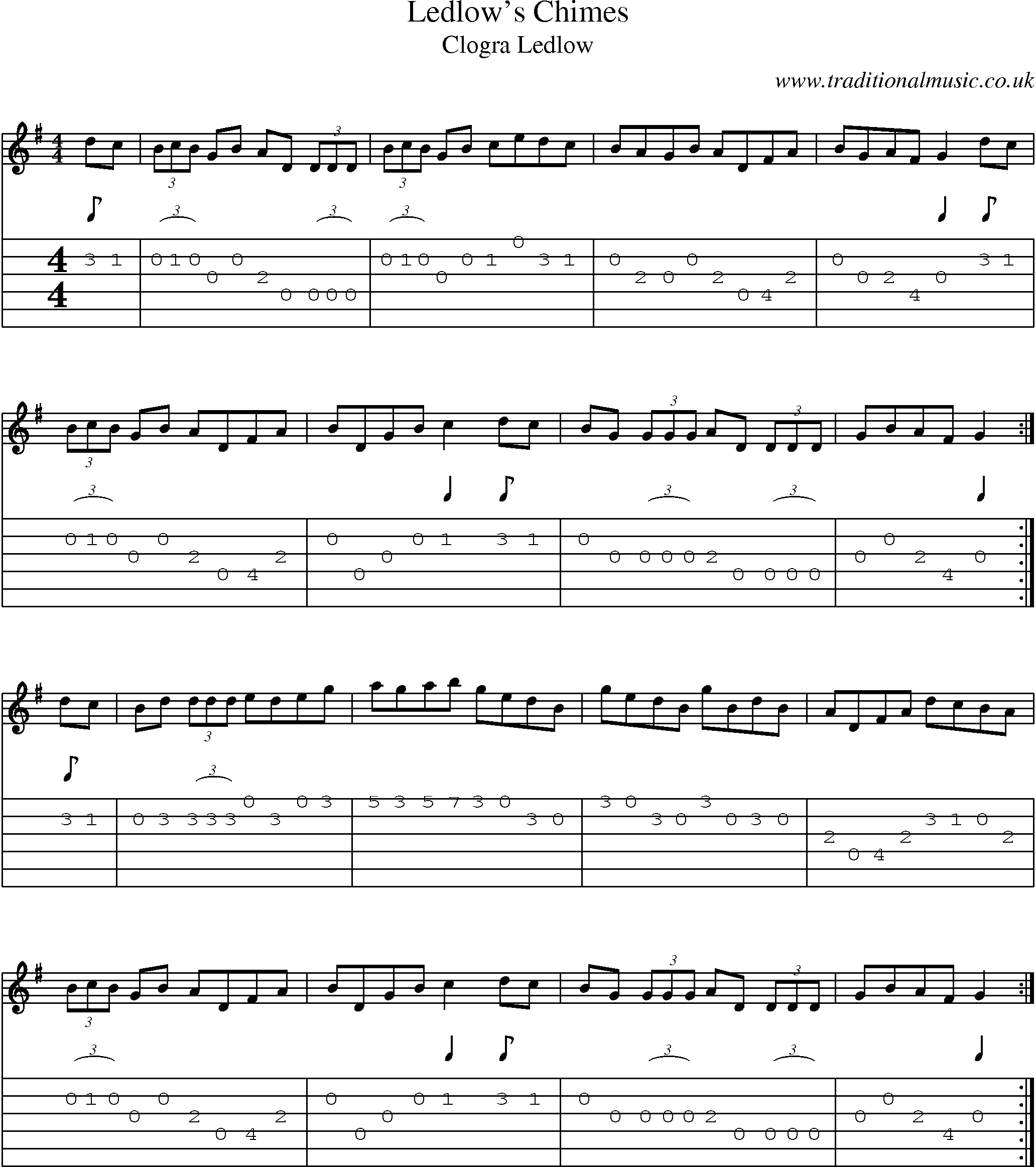 Music Score and Guitar Tabs for Ledlows Chimes