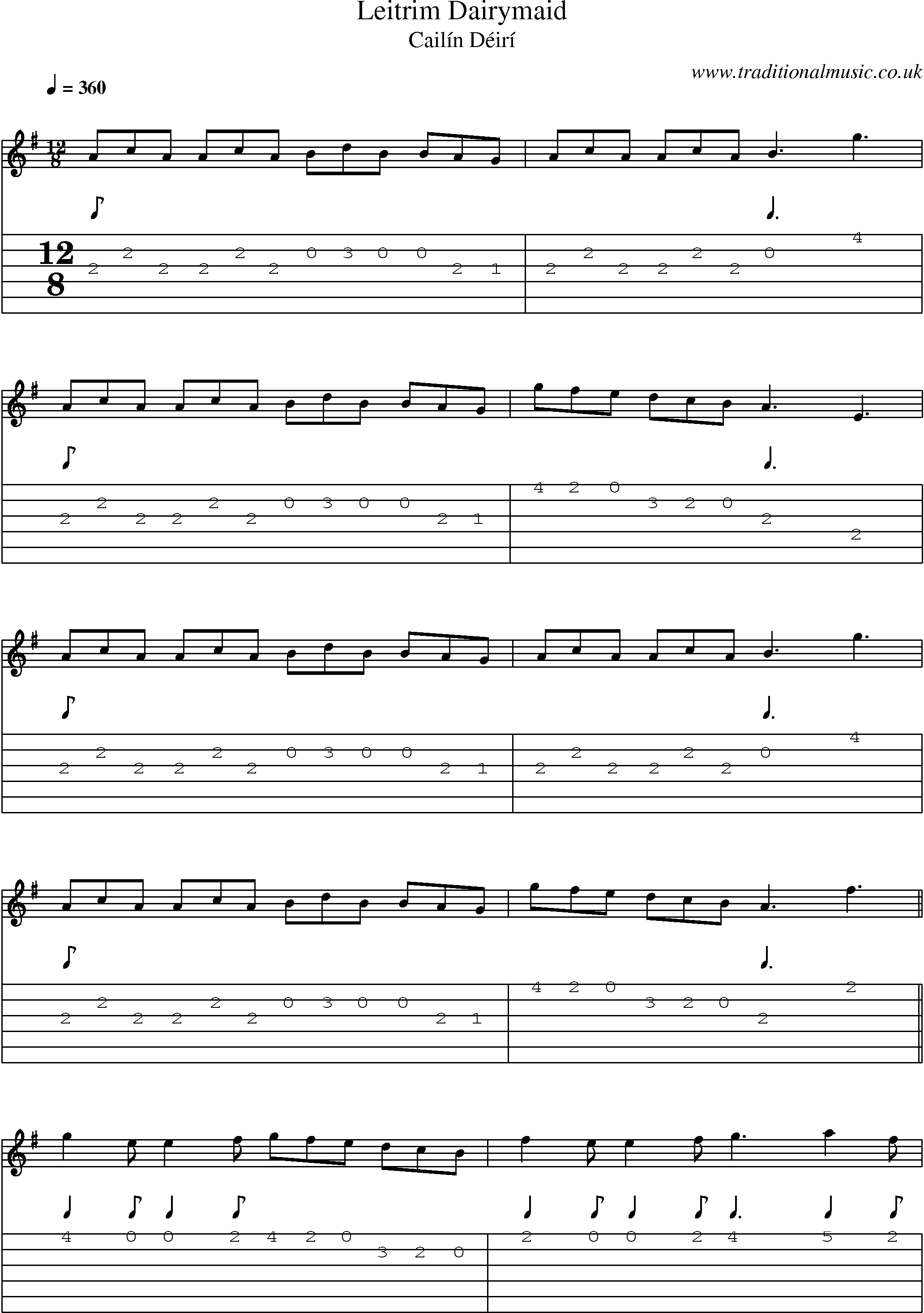 Music Score and Guitar Tabs for Leitrim Dairymaid