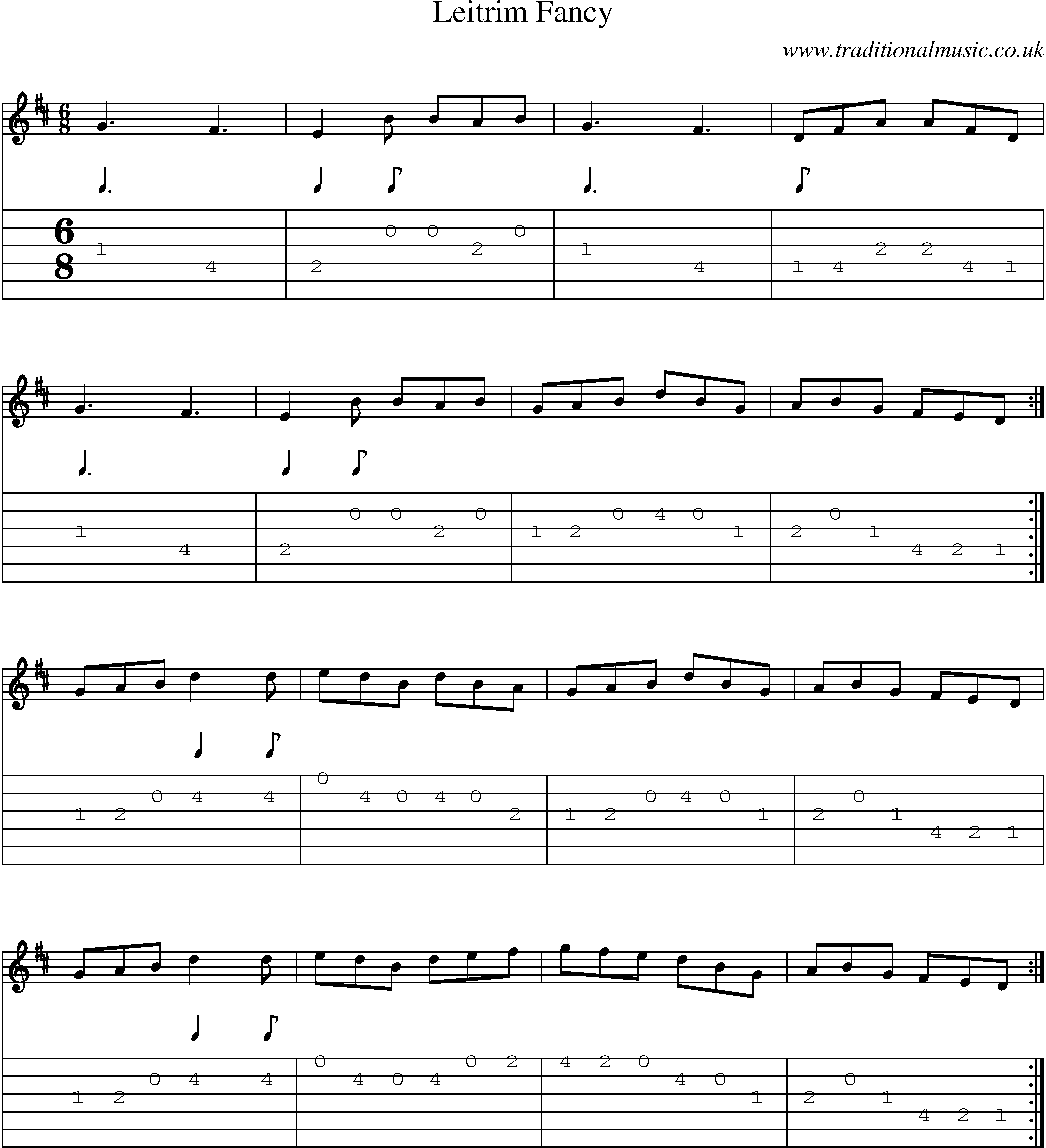 Music Score and Guitar Tabs for Leitrim Fancy