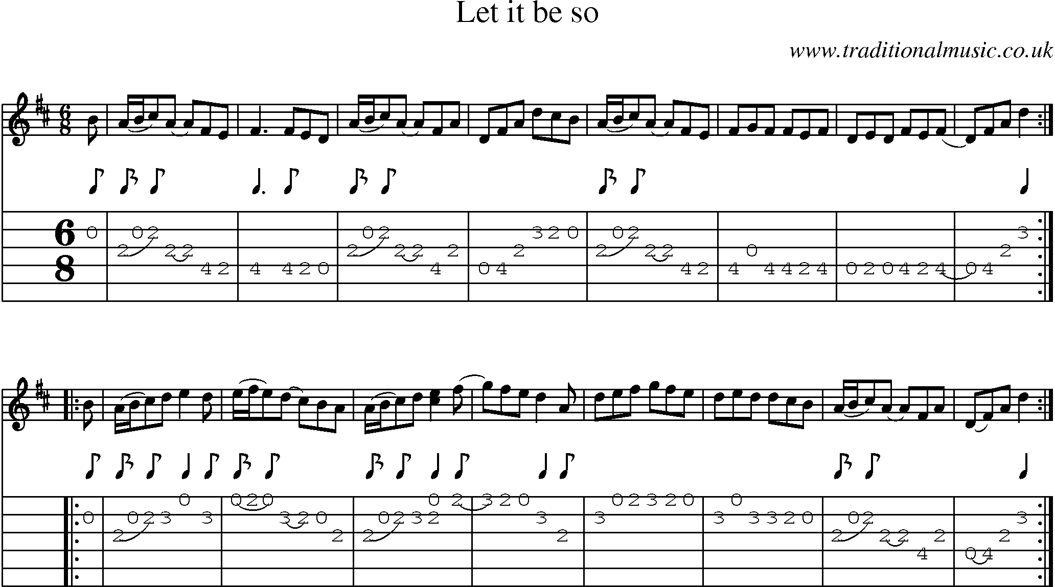 Music Score and Guitar Tabs for Let It Be So