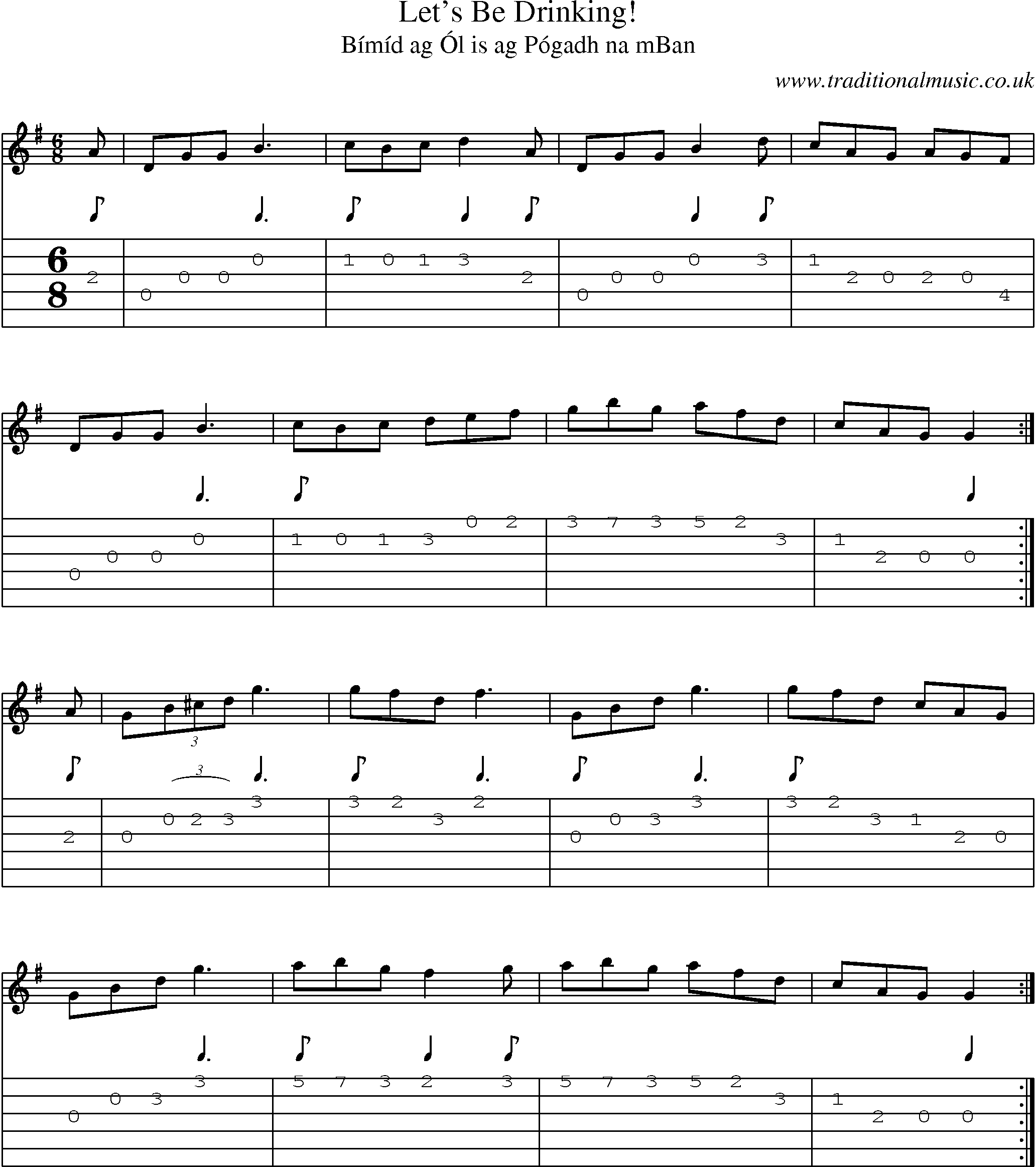 Music Score and Guitar Tabs for Lets Be Drinking!