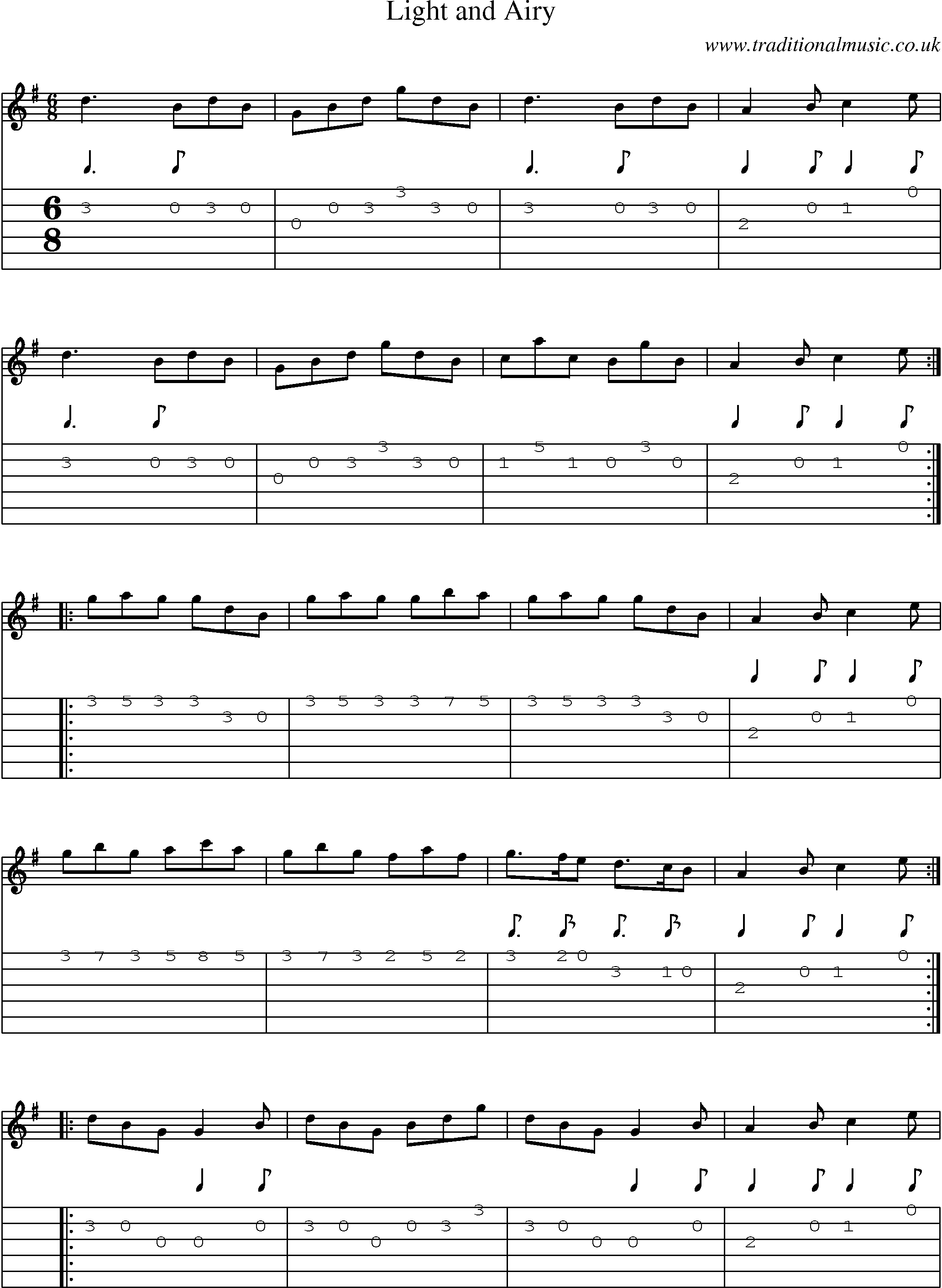 Music Score and Guitar Tabs for Light And Airy