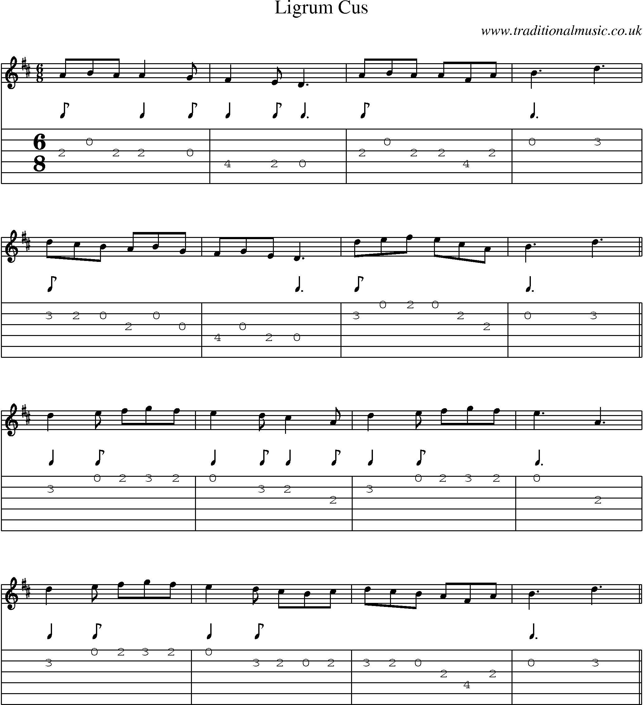 Music Score and Guitar Tabs for Ligrum Cus