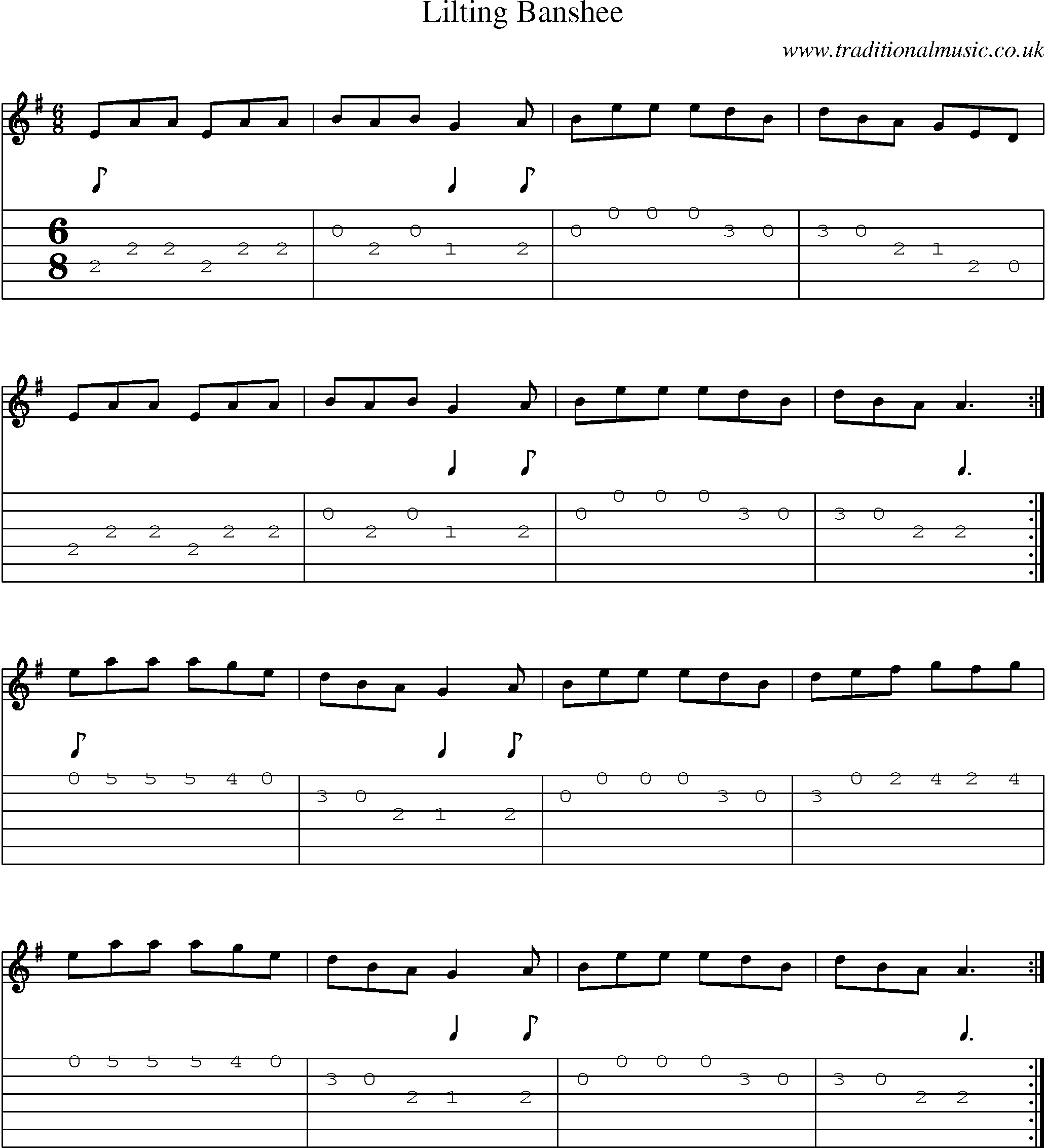 Music Score and Guitar Tabs for Lilting Banshee