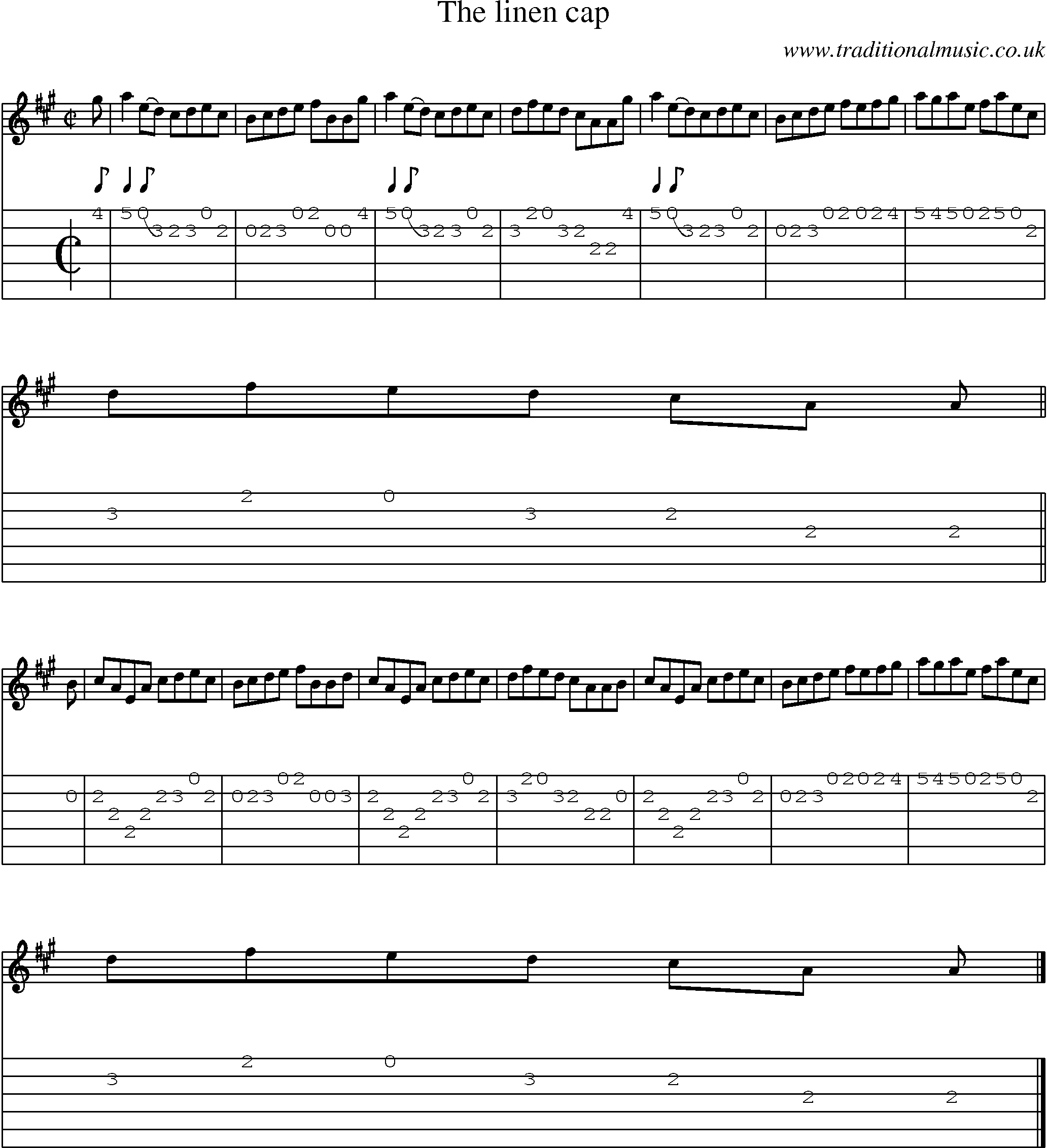 Music Score and Guitar Tabs for Linen Cap