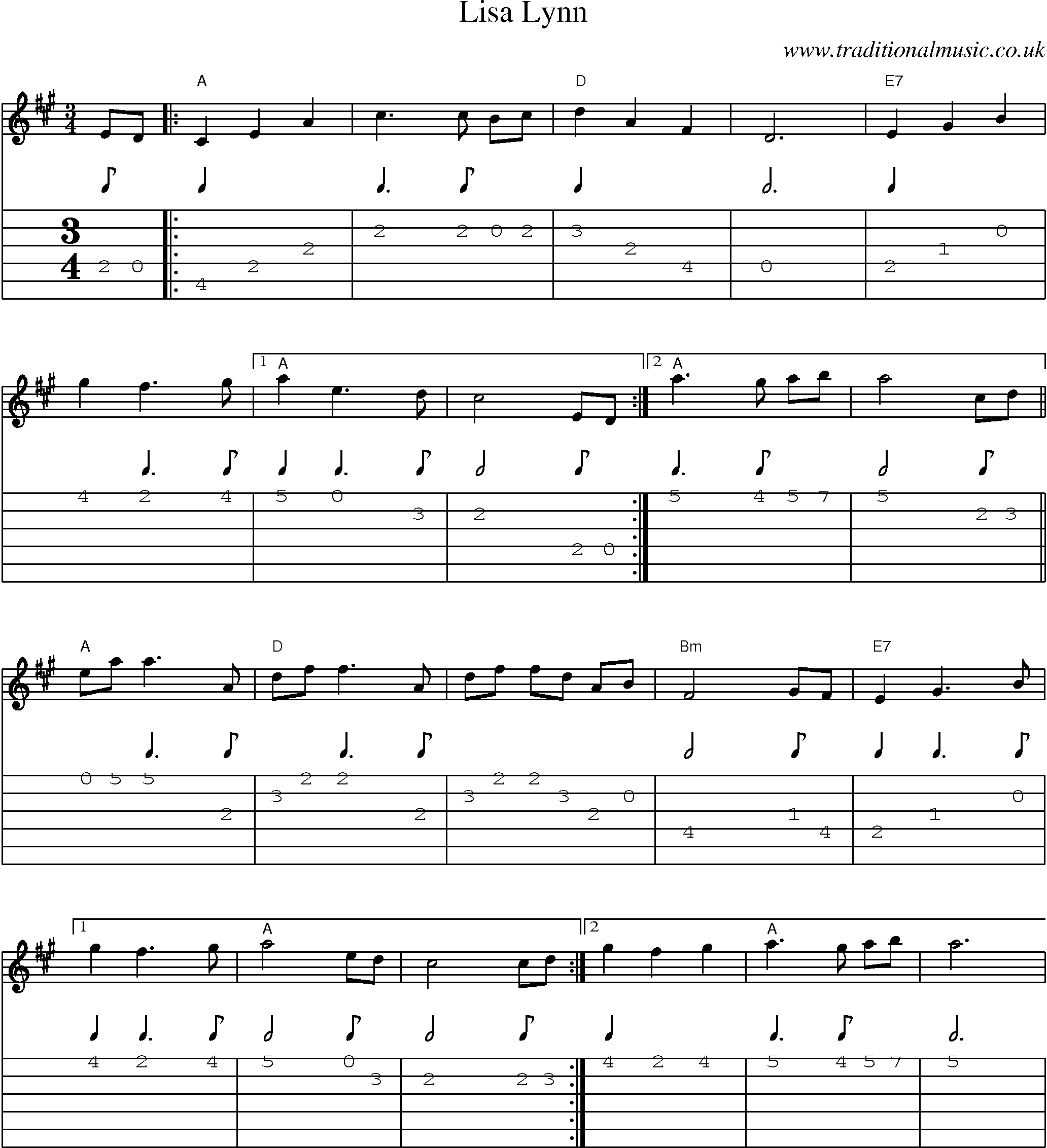 Music Score and Guitar Tabs for Lisa Lynn