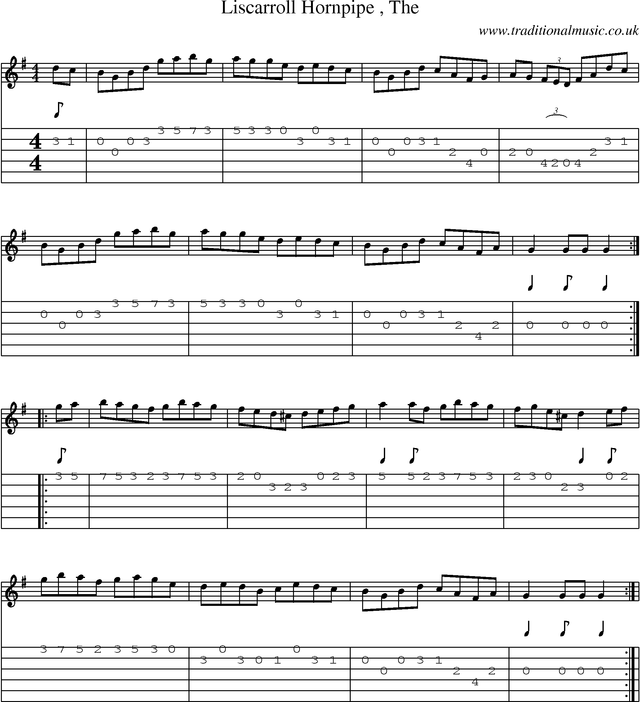Music Score and Guitar Tabs for Liscarroll Hornpipe