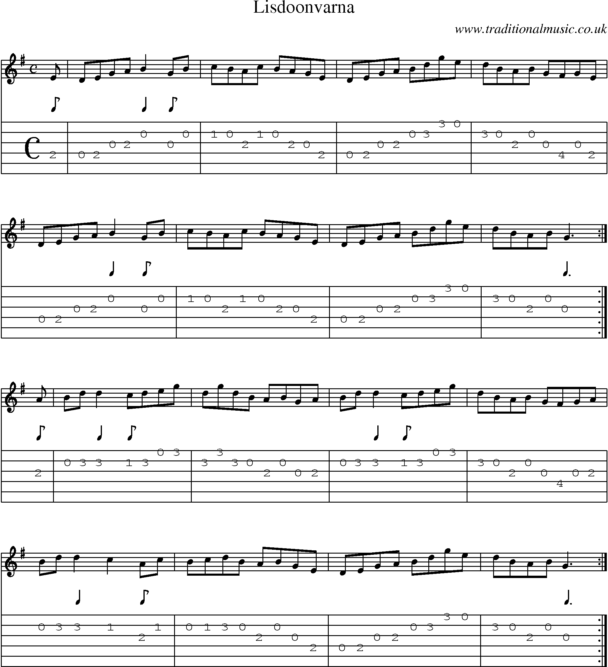 Music Score and Guitar Tabs for Lisdoonvarna