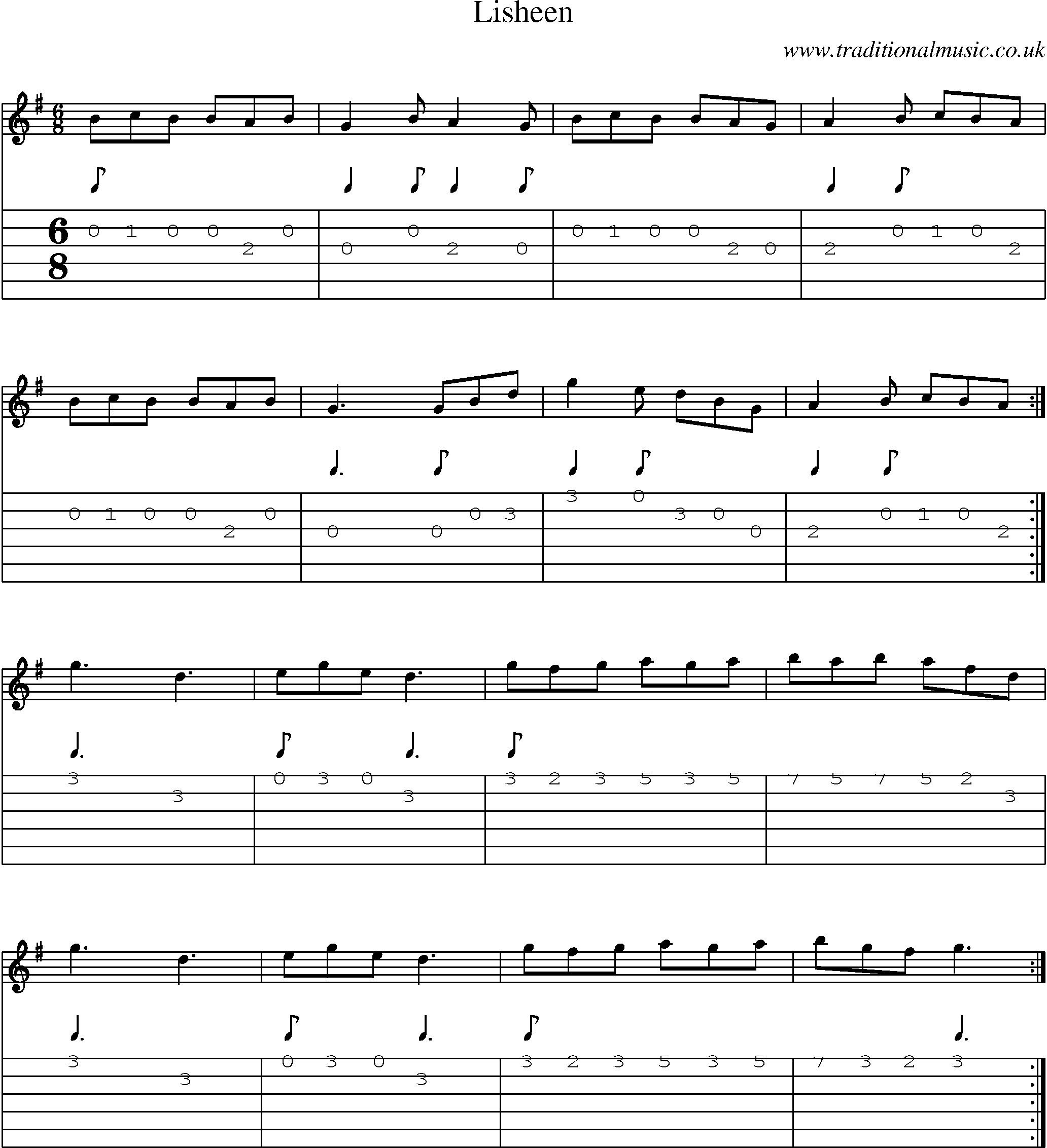 Music Score and Guitar Tabs for Lisheen
