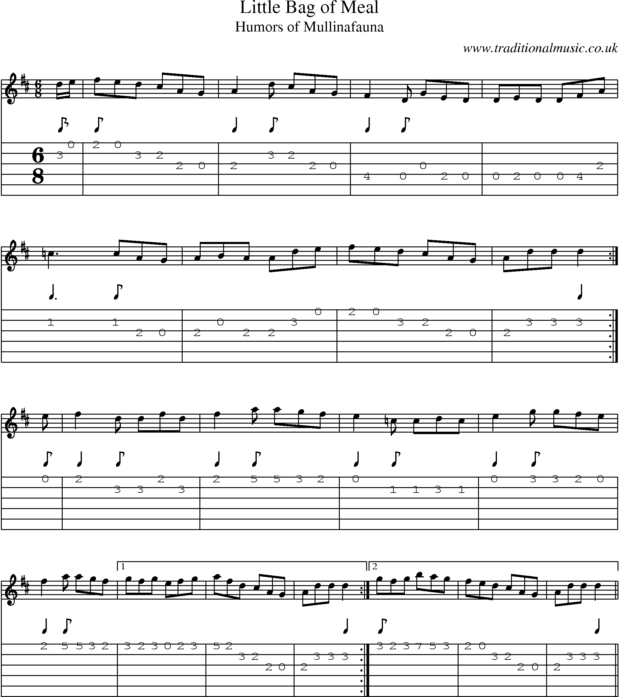 Music Score and Guitar Tabs for Little Bag Of Meal