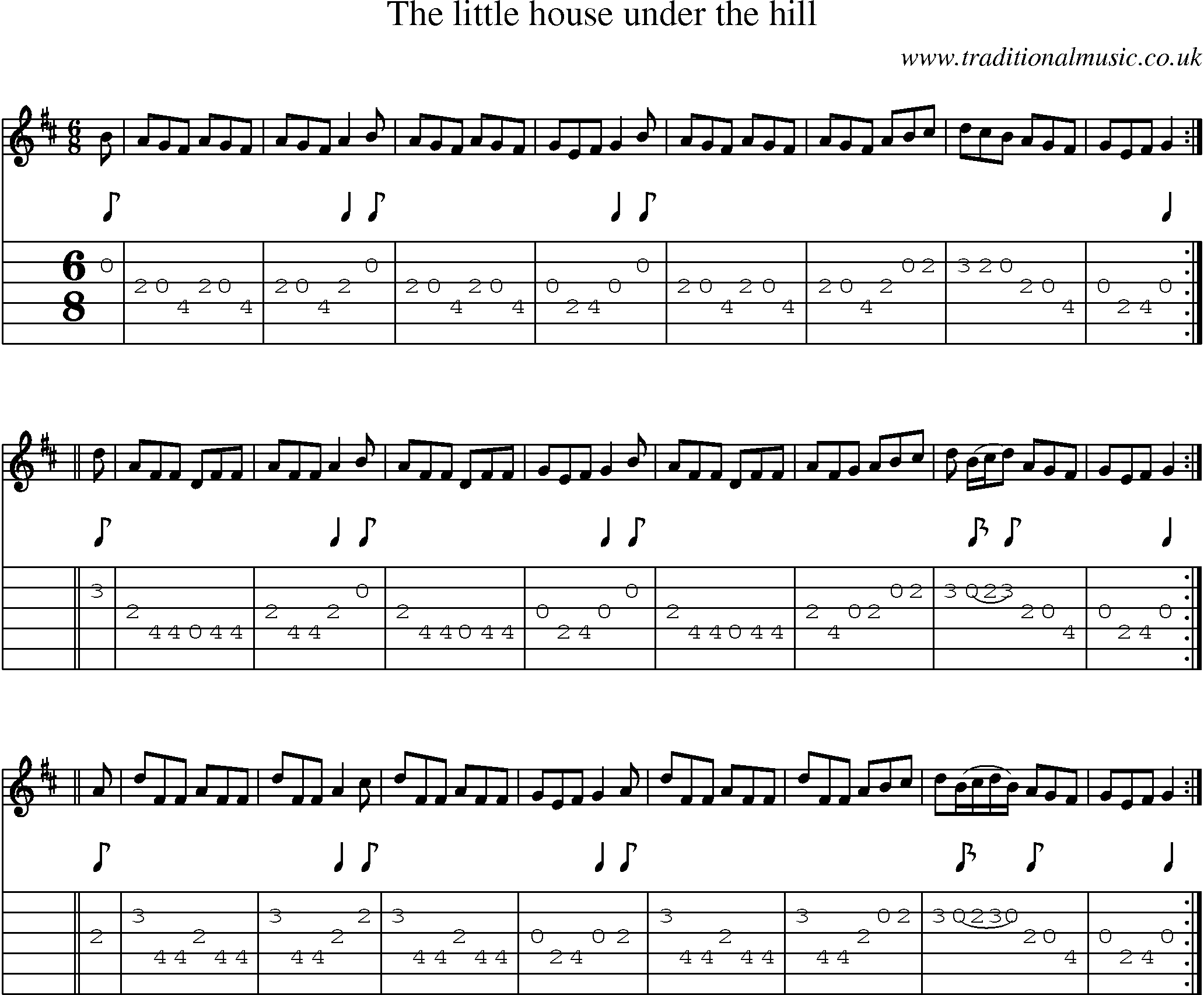 Music Score and Guitar Tabs for Little House Under The Hill