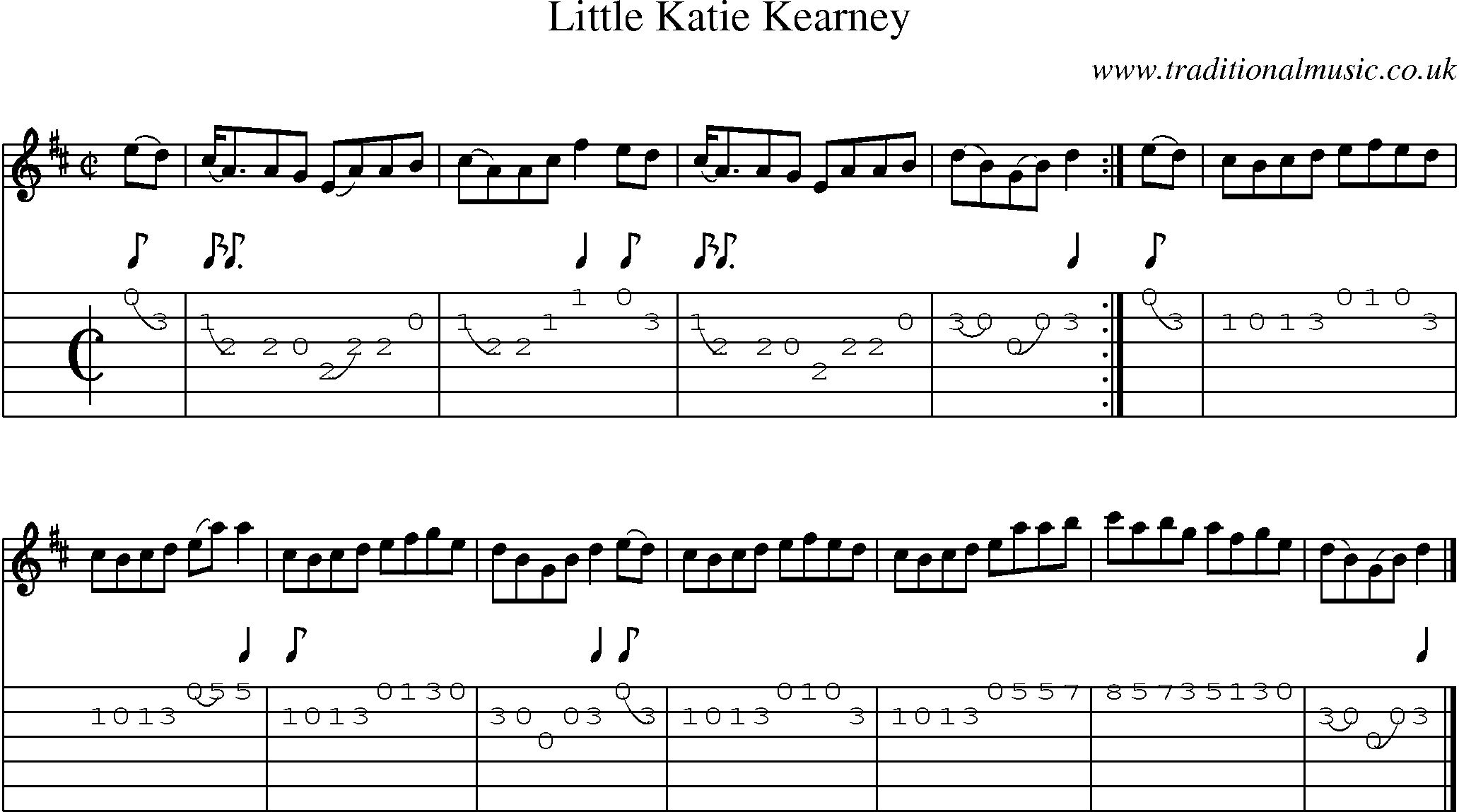 Music Score and Guitar Tabs for Little Katie Kearney